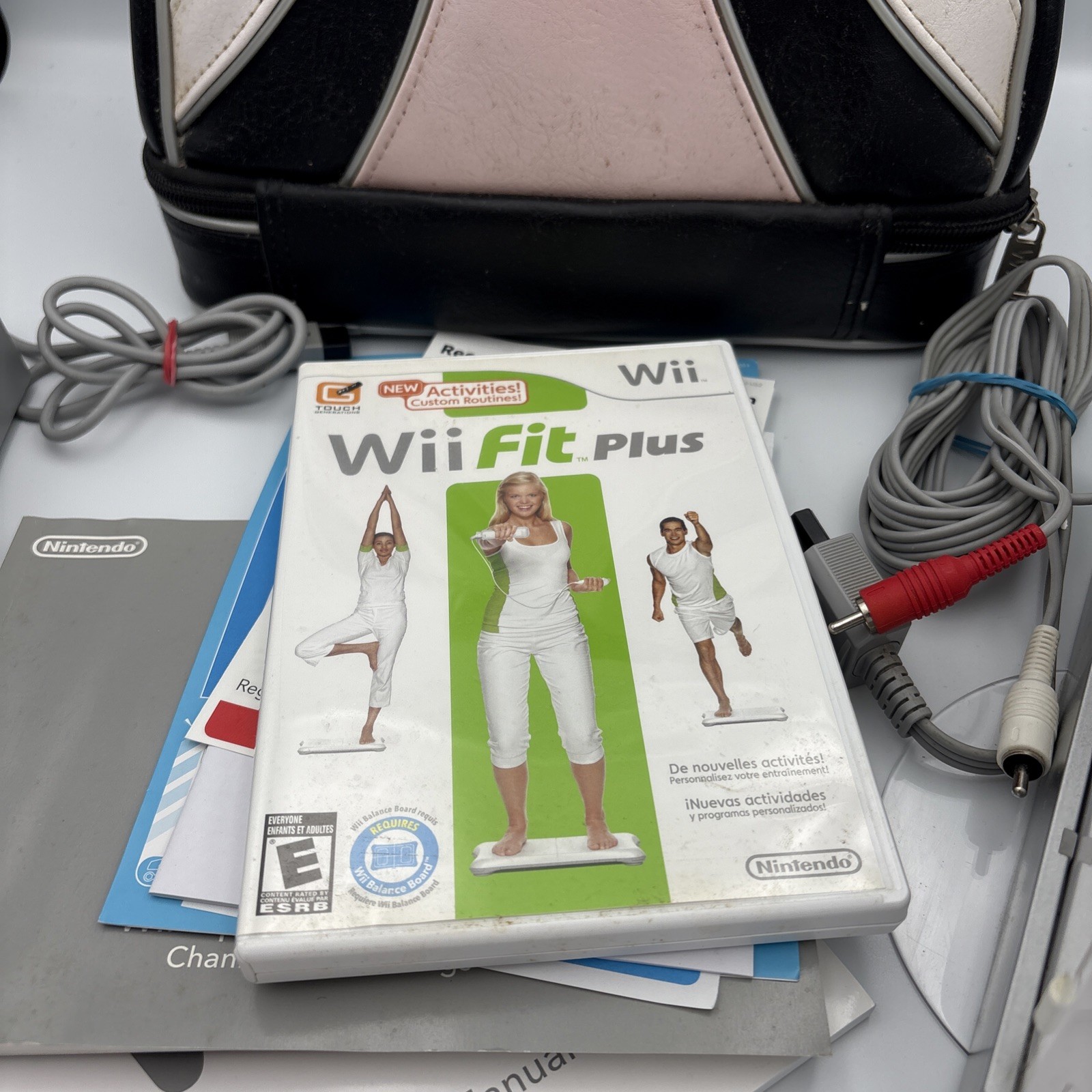 Nintendo Wii RVL-001; Power/Av Cables White; Brunswick Sports Bag Wii Fit Plus