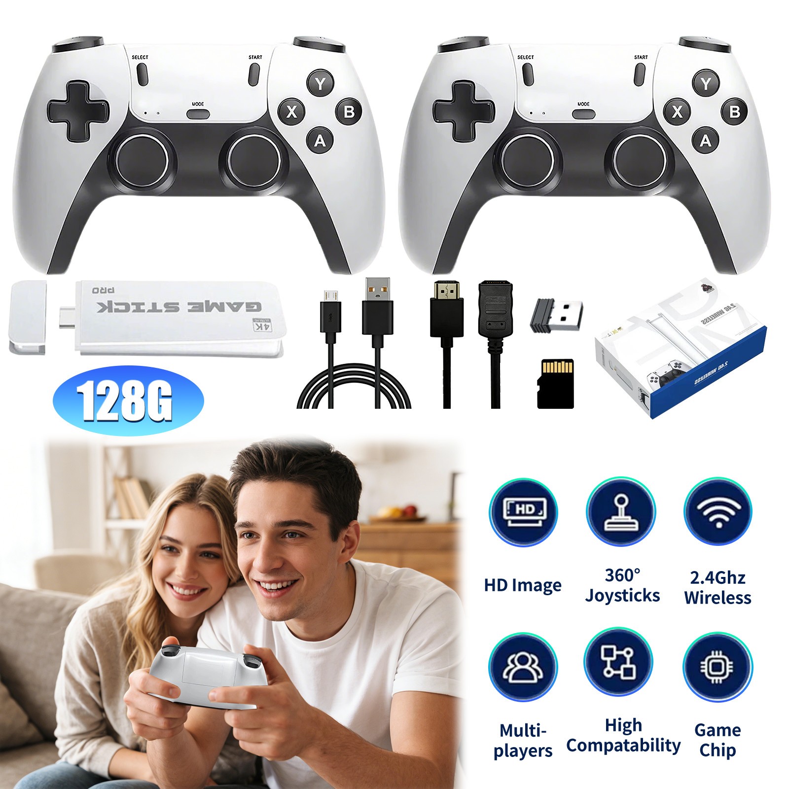 Retro Game Console 40000+ Games 4K HDMI Output w/ 2 Wireless Controllers &128GB~