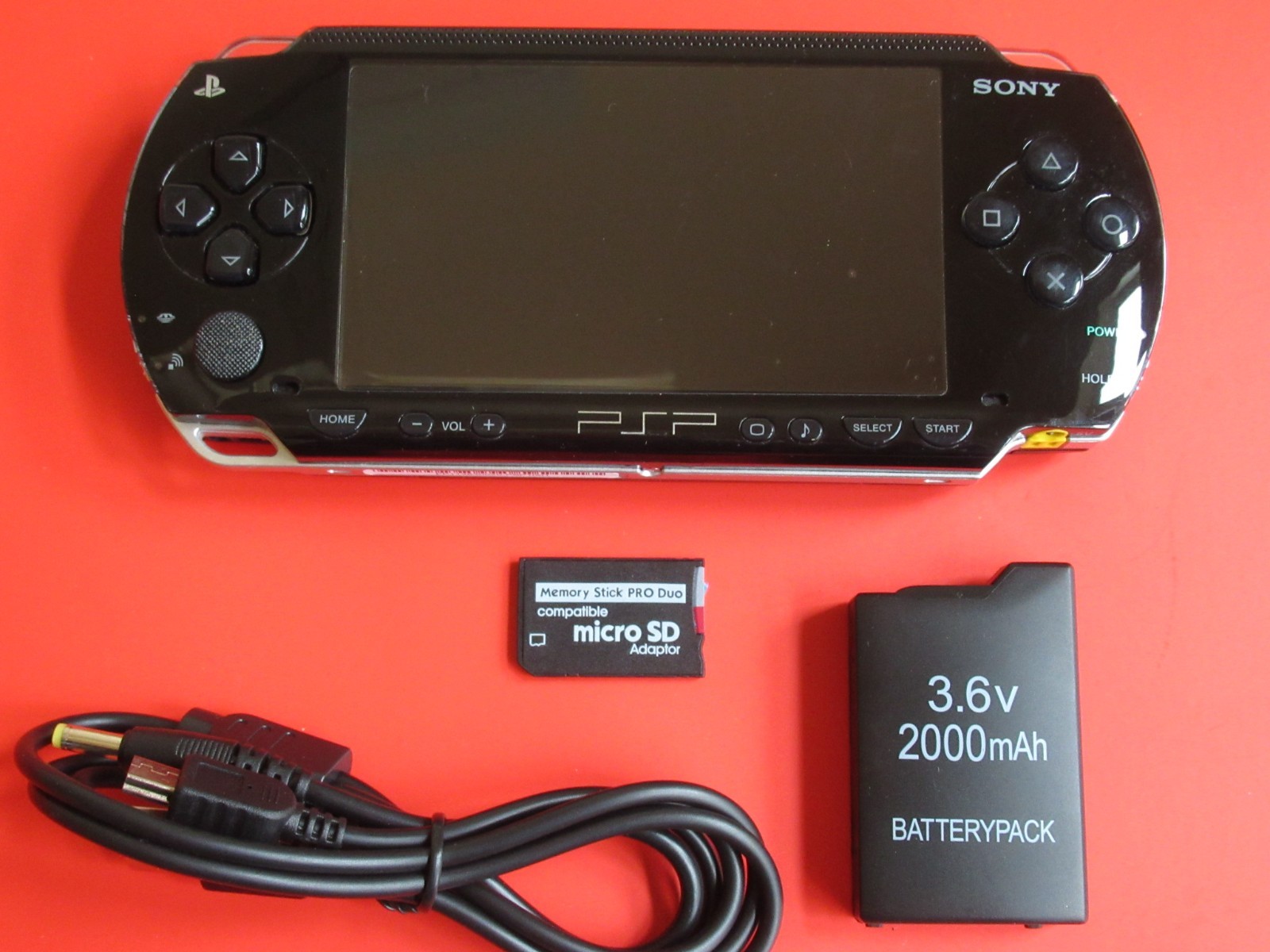 PSP 1000 Piano Black w/ Ark-4 USB power/data HQ battery 32gb, WORKING