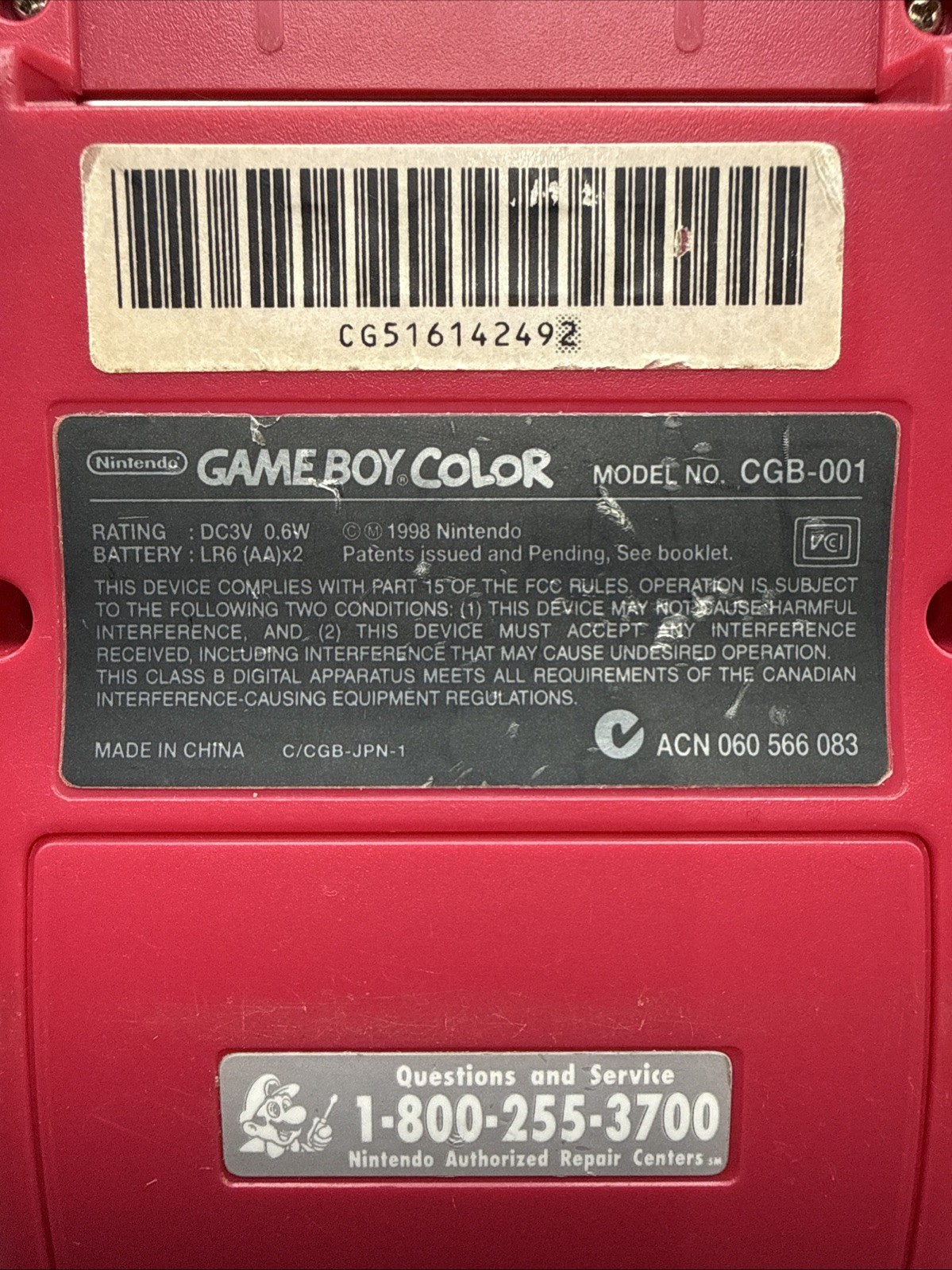 Nintendo Game Boy Color Berry Pink Console CGB-001 TESTED W/New Glass Lens