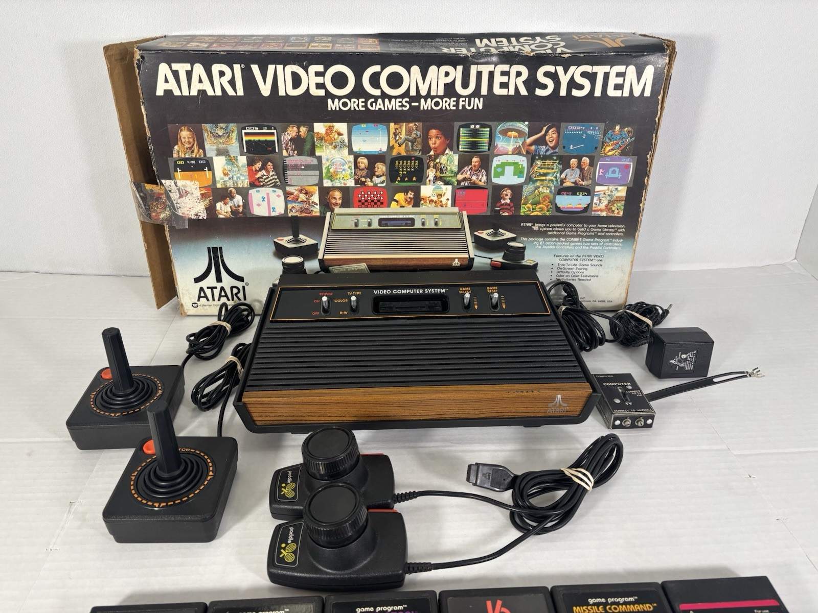 Atari 2600 Console CIB Complete In Box + 12 Games Pac-Man And More Tested READ