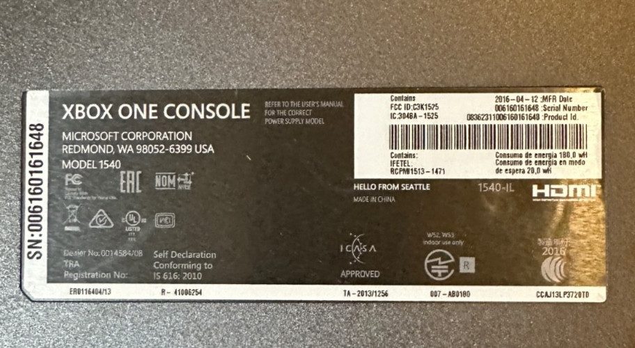 Microsoft Xbox One Model 1540 500GB Black Home Console ONLY w/ Original Box
