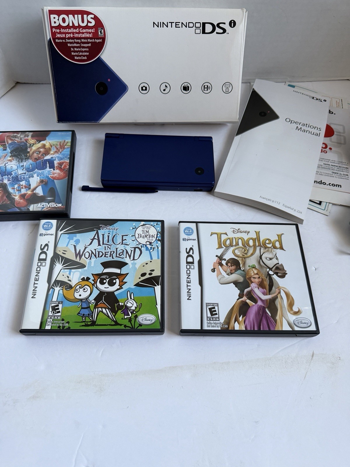 Nintendo DSi Console Metallic Blue CIB Complete In Box With 3 Games