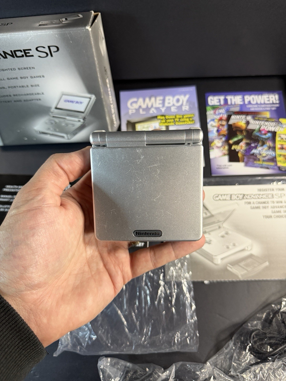 Platinum Nintendo Game Boy Advance SP (AGS-001) Complete In Box Tested & Working