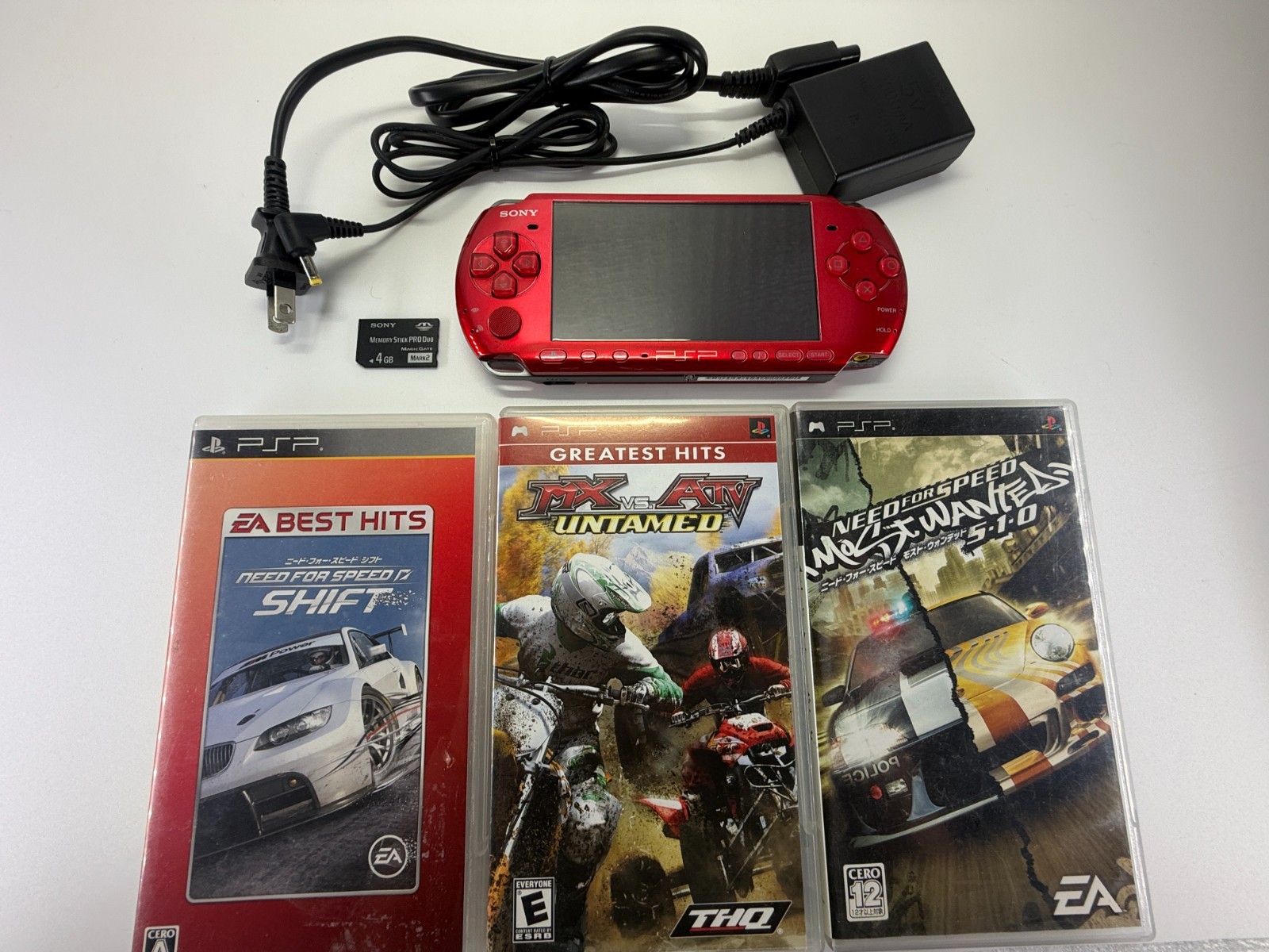 Sony PSP 3000 Radiant Red Racing Bundle MX vs ATV Untamed 4GB Memory Card Charge