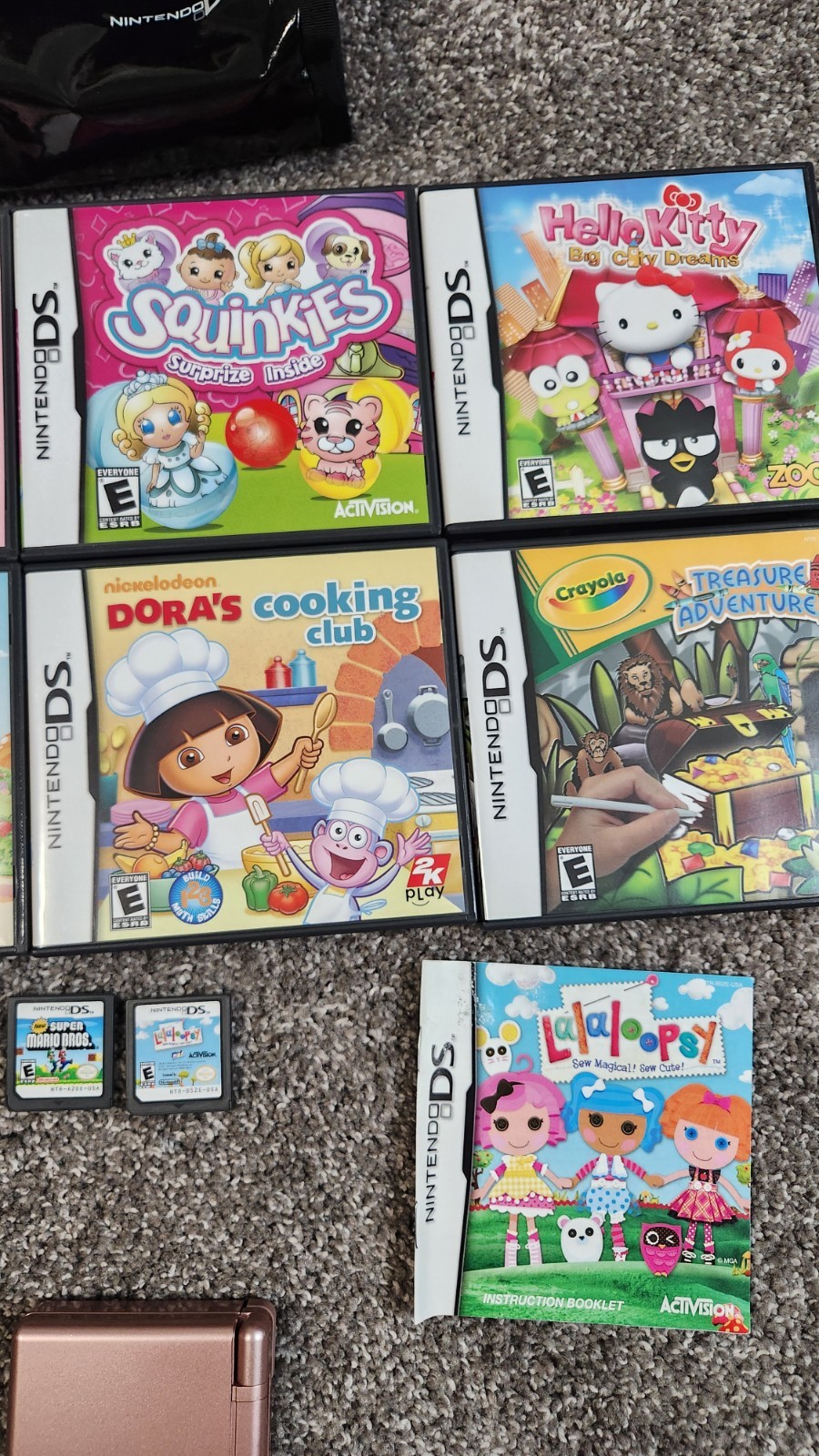 Nintendo DS Lite Metallic Rose Pink Console Bundle Hello Kitty Bag & 11 Games