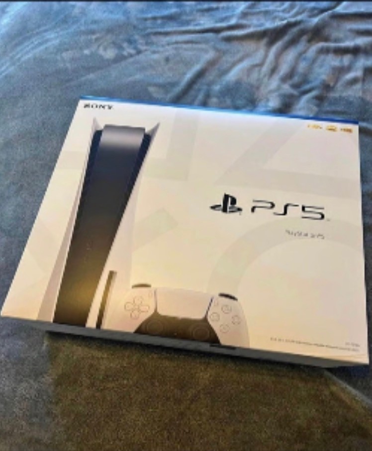 ps5 console, white, 2 controllers, HDMI cords, games