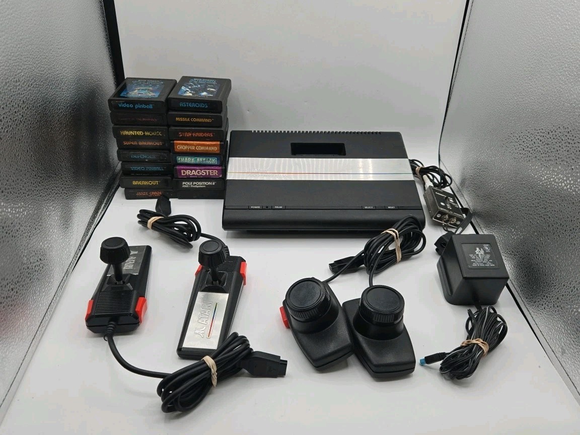 ATARI 7800 Pro System Console 16 Games Controllers Cables Tested Working Rf