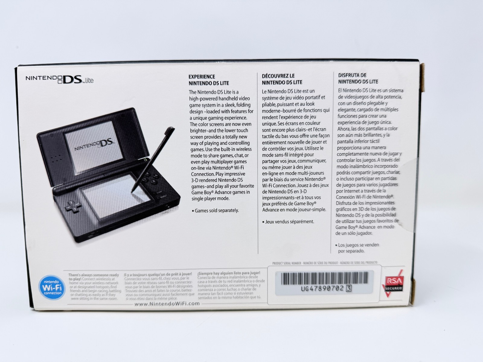 Nintendo DS Lite Handheld System- Onyx Black Gloss in Box USG-001 TESTED & WORKS
