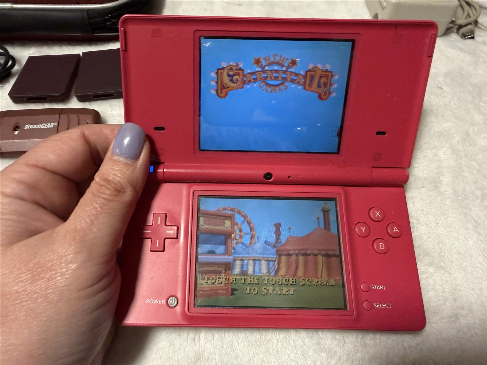 NINTENDO DSi PINK HANDHELD CONSOLE SYSTEM TWL-001 W/ GAMES / CASE / EXTRAS
