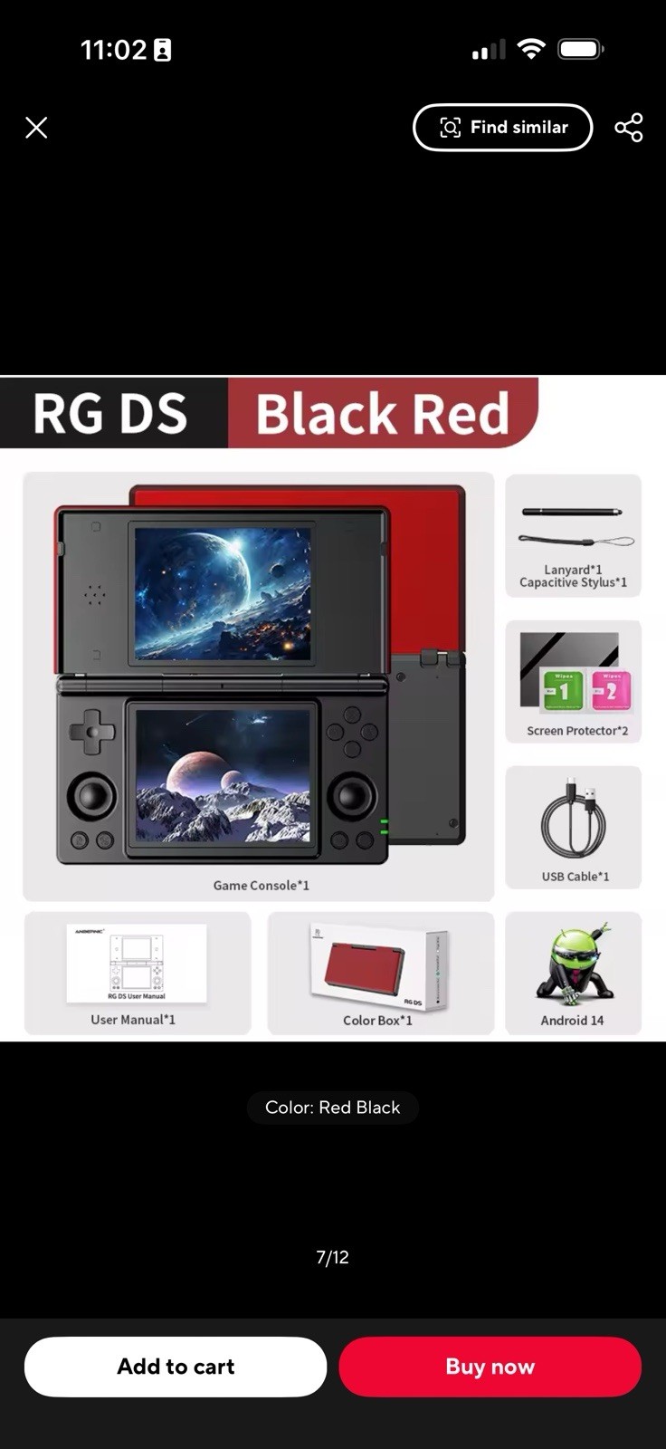 ANBERNIC RG DS Handheld System Dual IPS HD Screens Capacitive Stylus Black Red