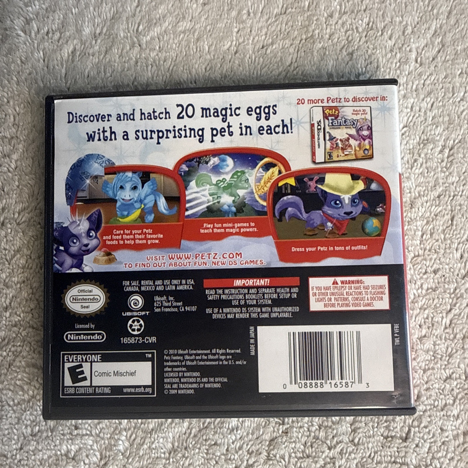 Nintendo DSi TWL-001 White Mario Rhinestone Cover Art OEM Charger Tetris Petz