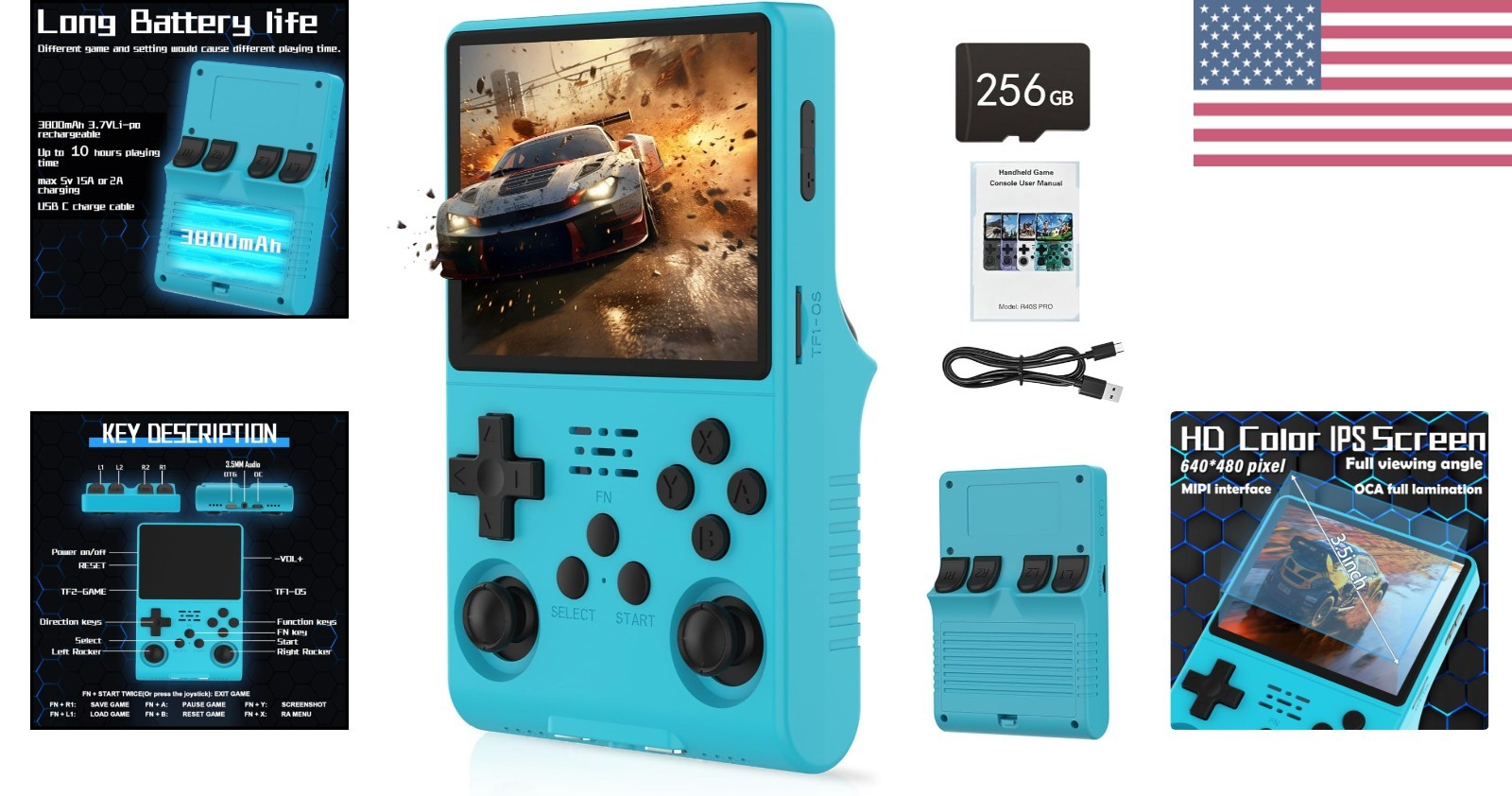 30000 in 1 Handheld Game Console, 3.5 inch IPS Screen Retro Game Console, 380…