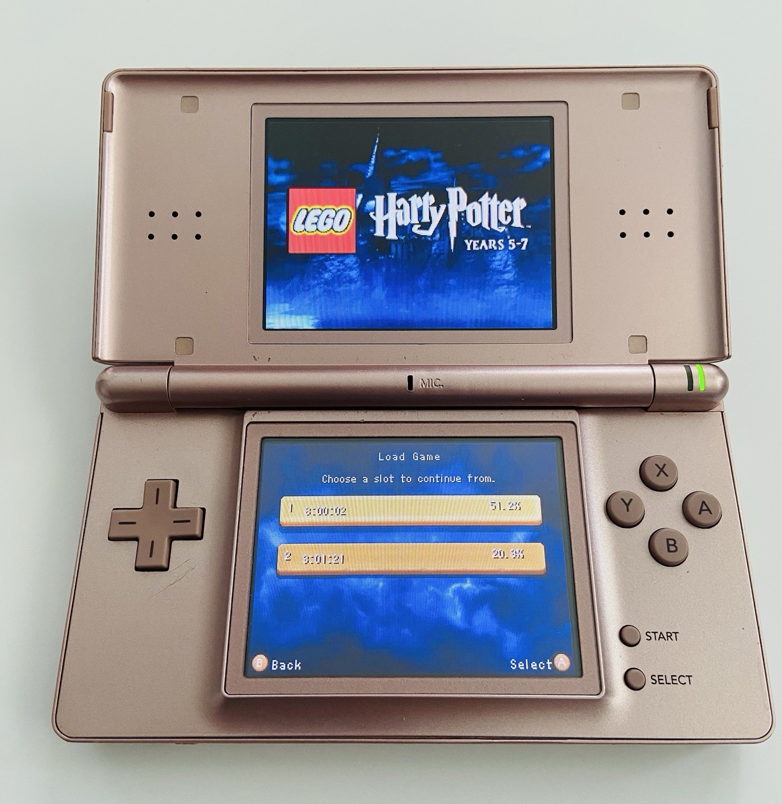 Nintendo DS Lite Metallic Rose Gold Console w/HP Stylus Charger + 4 Games Lego