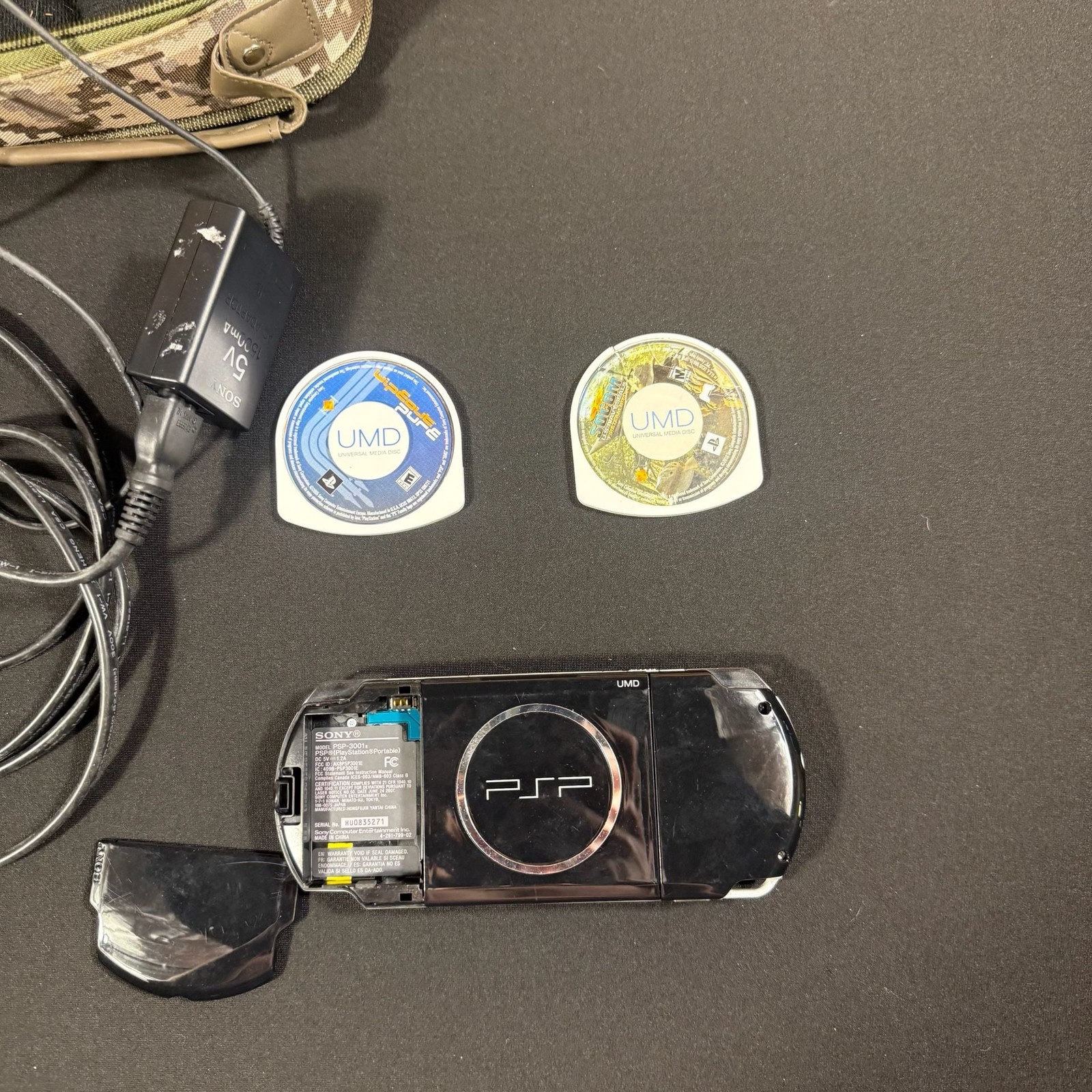 Sony PSP-3001 Console Bundle with Charger, Case, and 2 Games UNTESTED Needs batt