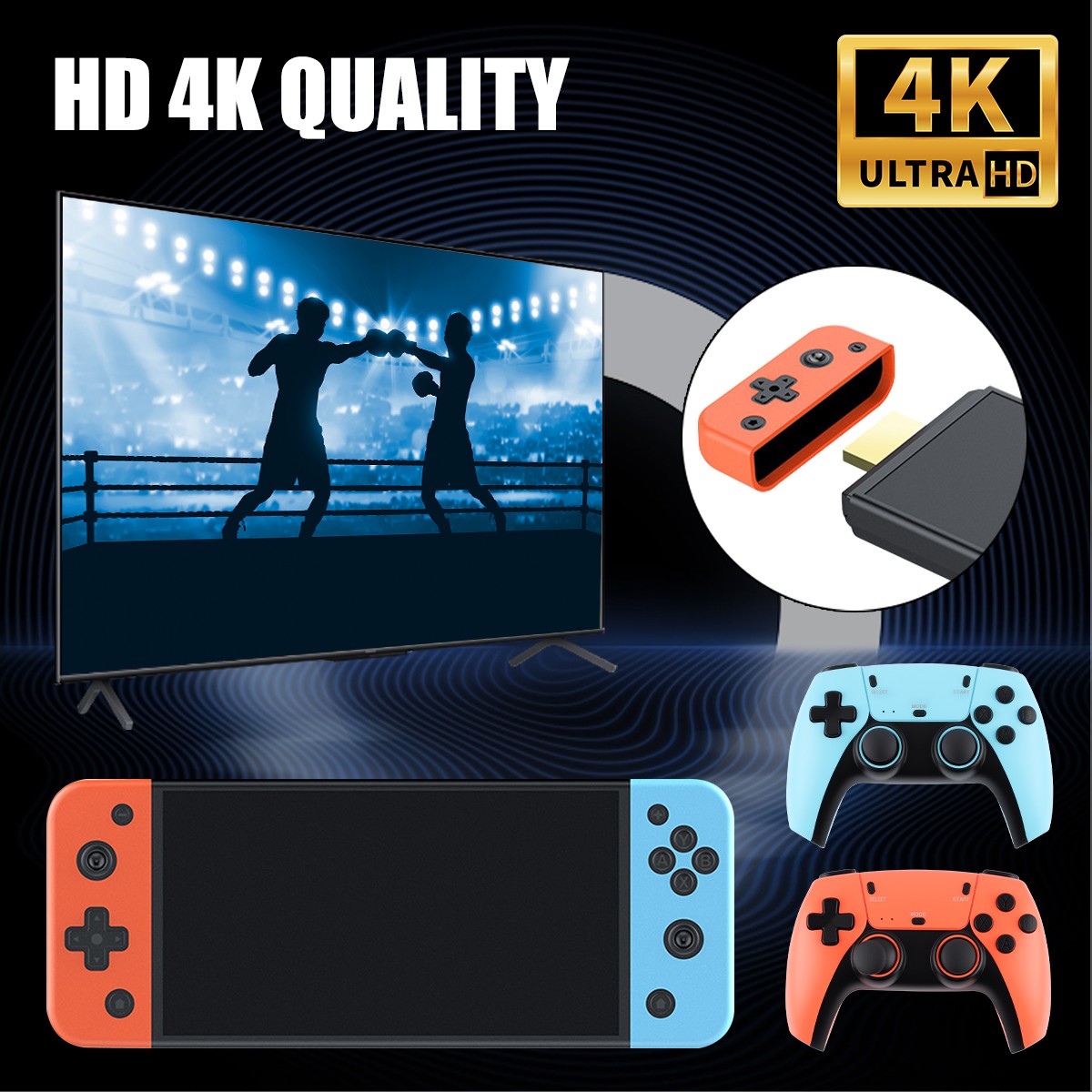 4K Retro Game Console Plug&Play 40000+ Video Game Stick +2x Wireless Controllers