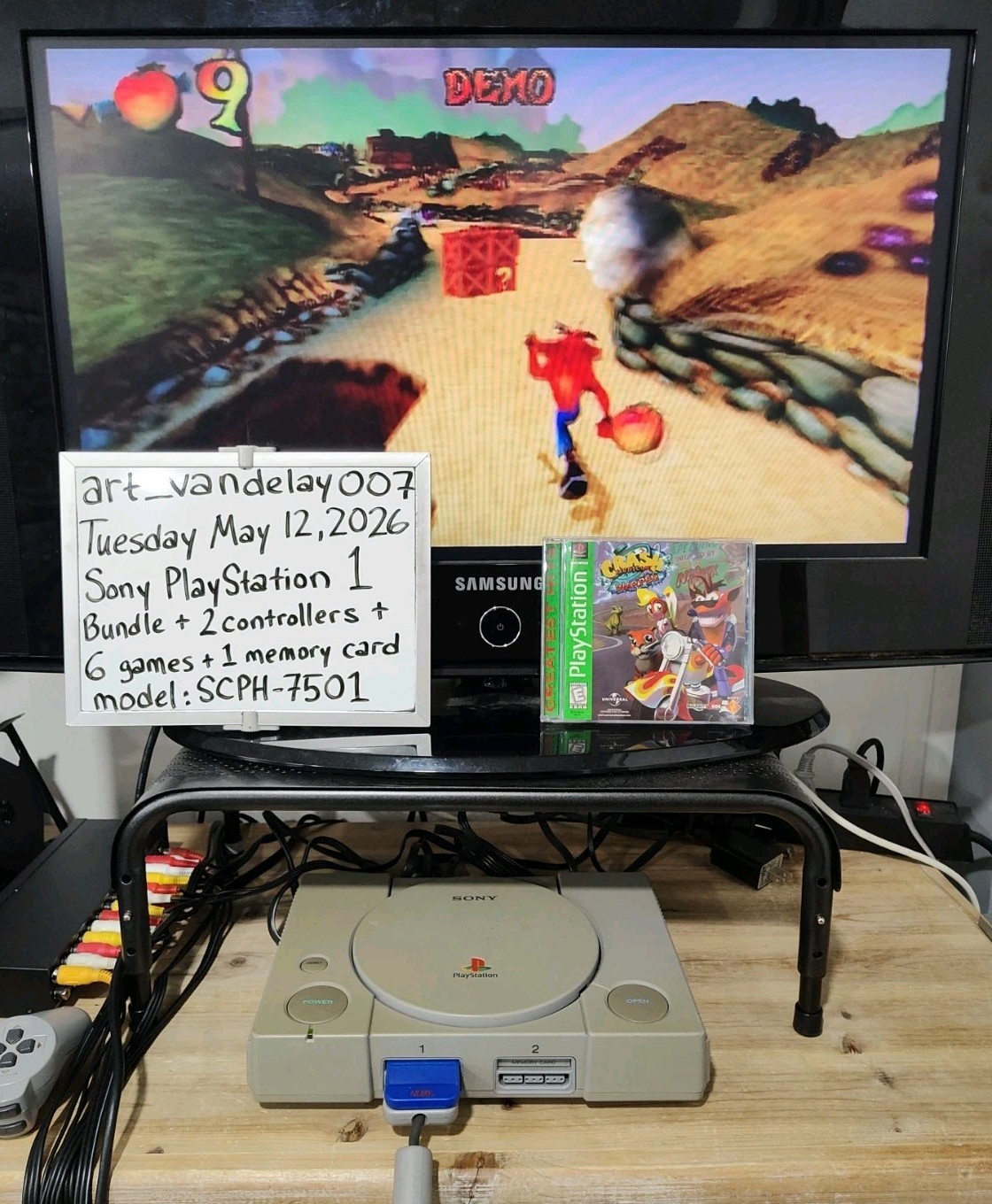 Sony PlayStation 1 Bundle SCPH-7501 + 2 Controllers + 6 Games + Mem Card* Tested