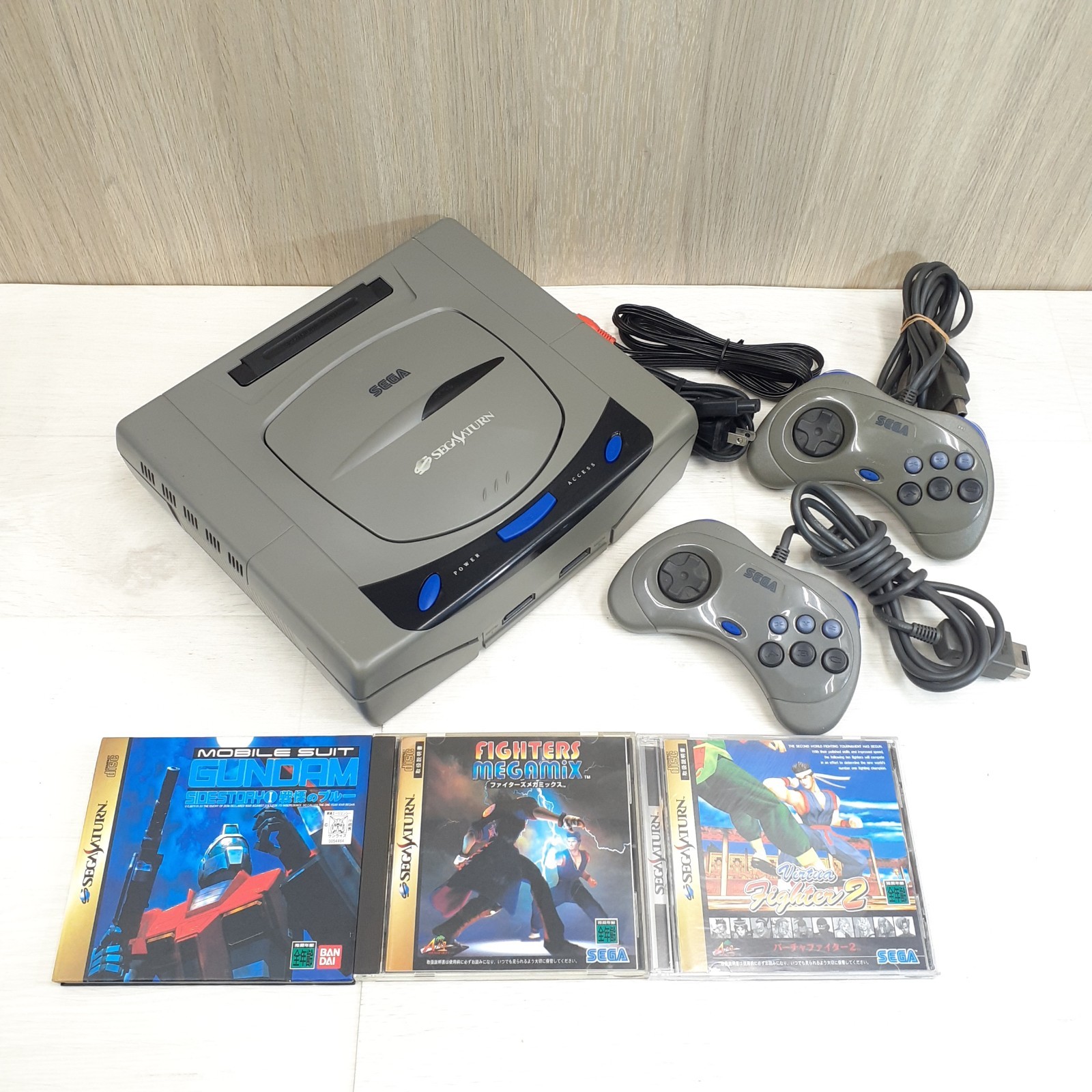 SEGA SATURN CONSOLE Bundle with 2 Controllers & 3 Games Gundam V. Fighter Japan
