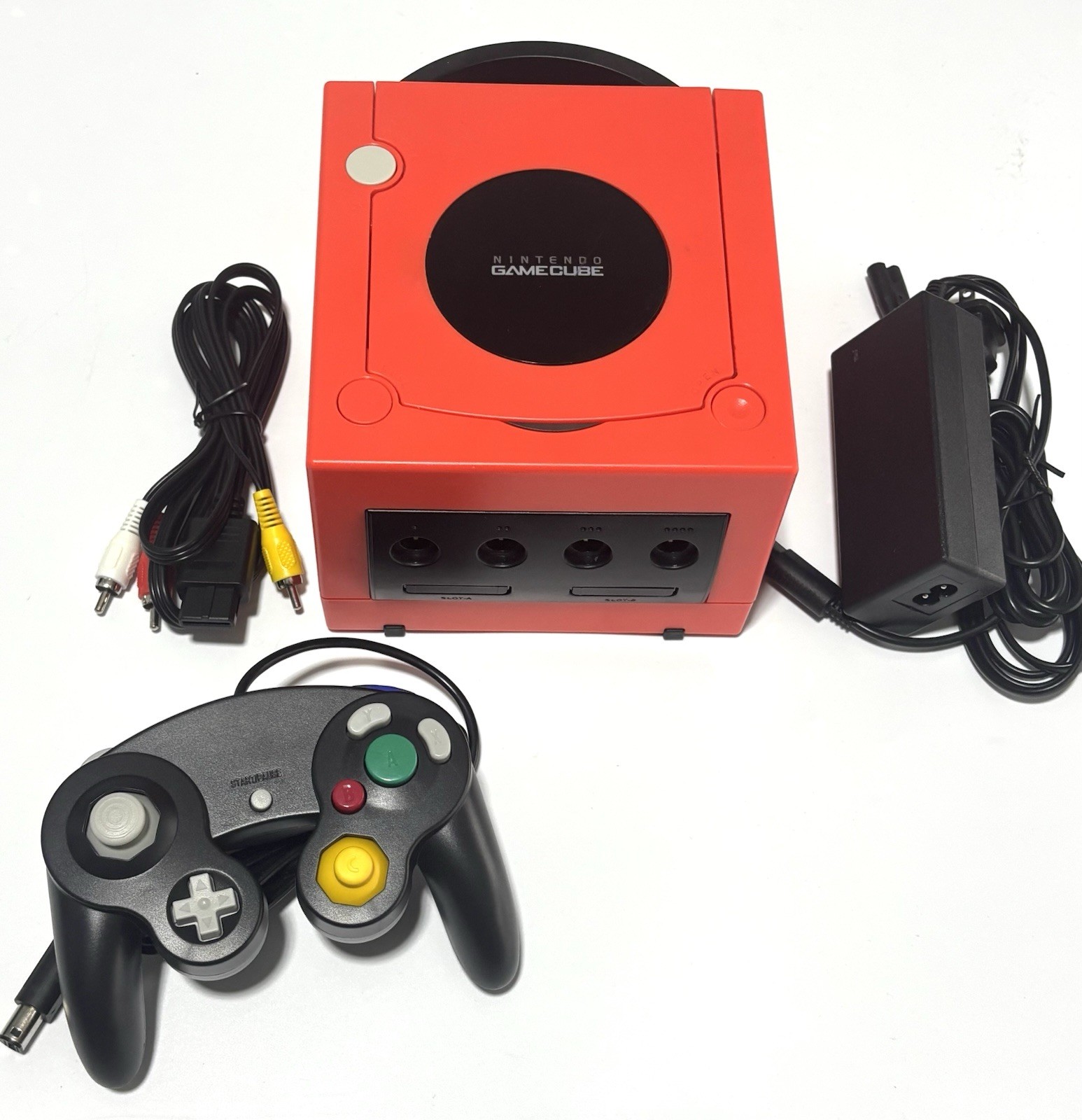Nintendo GameCube Console Red&Black Custom Console + Controller + Wires Bundle