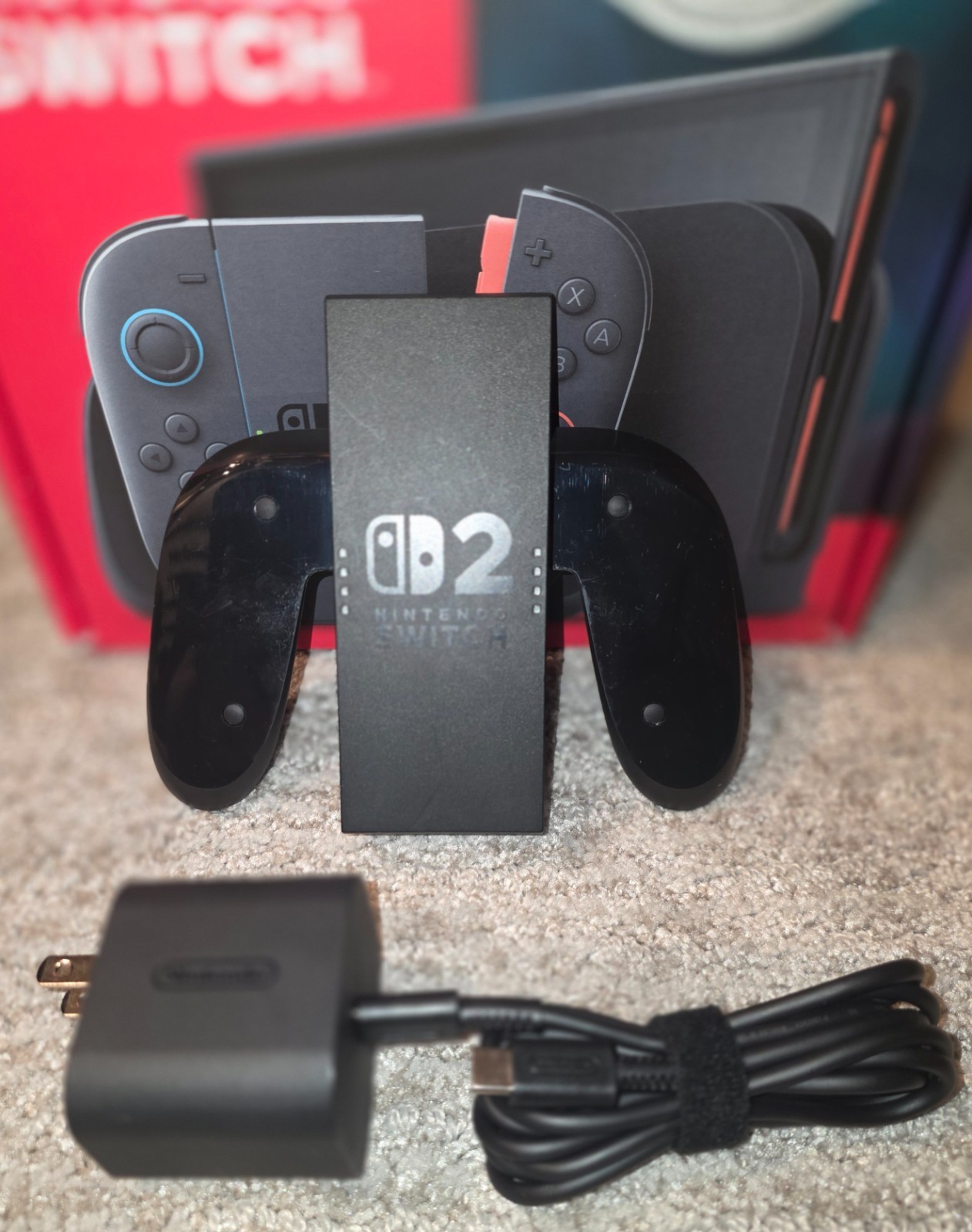 Nintendo Switch 2 with Original Box, dock, charging cable, controller grip
