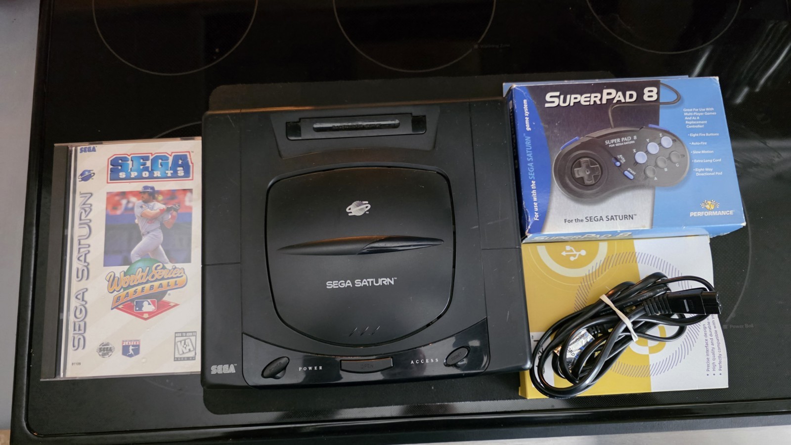 Sega Saturn Black Console MK-80000 w/ Controller, AV, Power Cable & One Game
