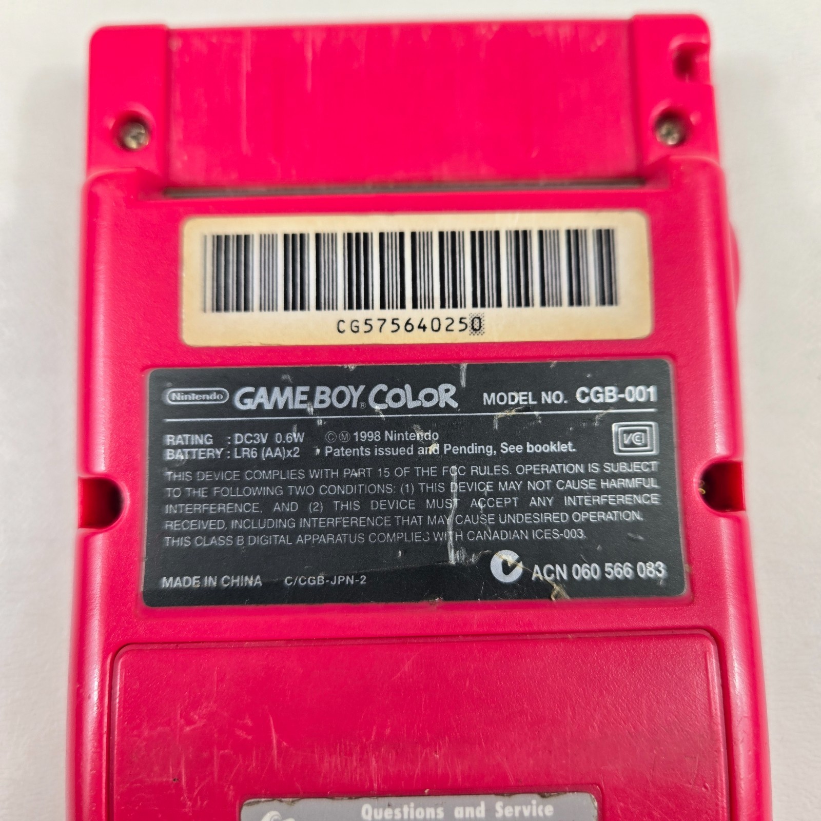 Nintendo Game Boy Color Handheld Game Console Berry Pink CGB-001 Tested Original