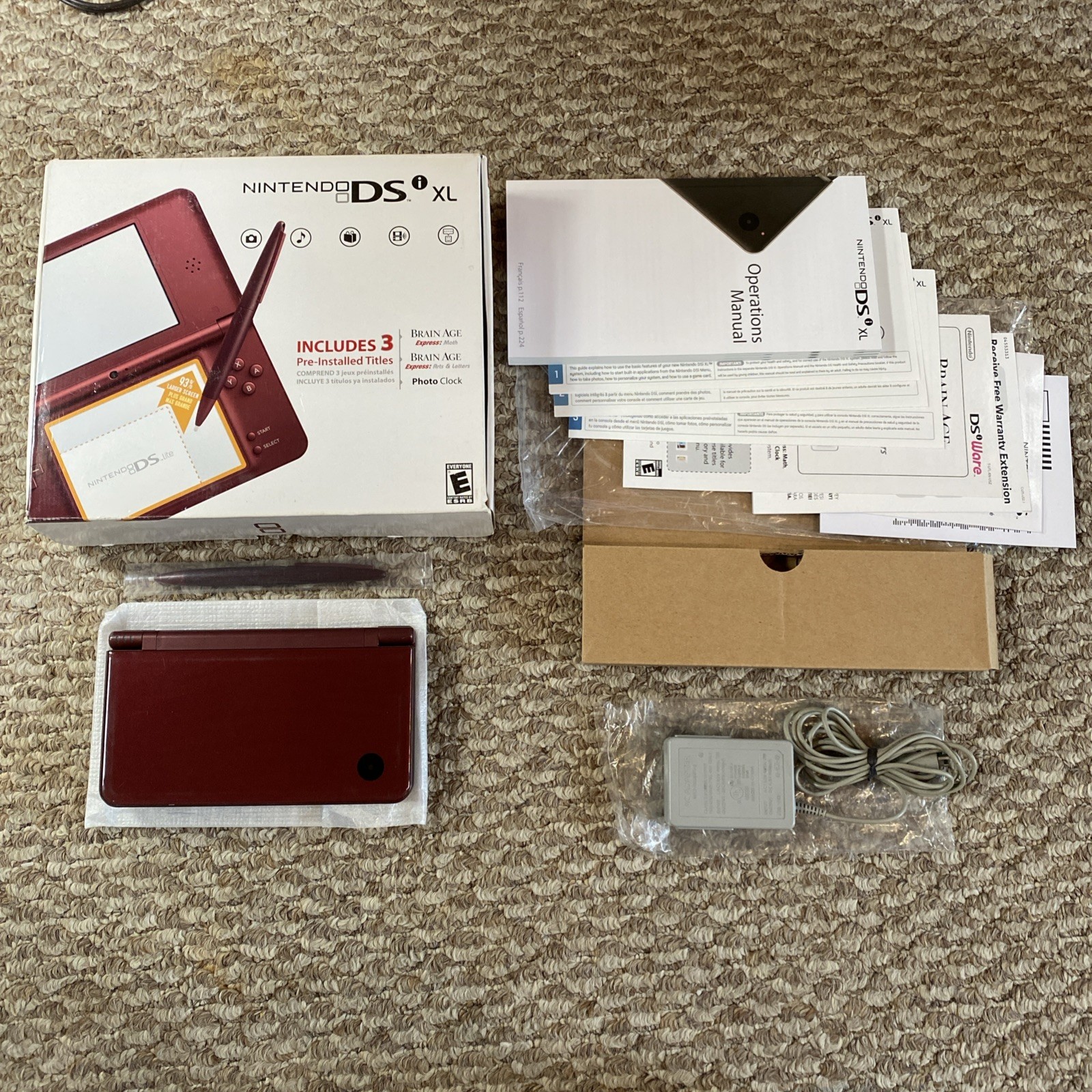 Nintendo DSi XL Burgundy Complete In Box CIB, ! Stylus, Manual!