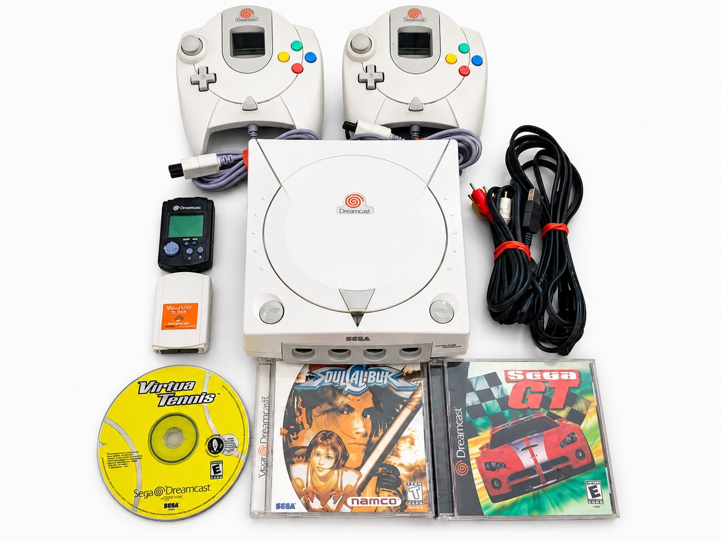 SEGA Dreamcast White 2 Controllers OEM 3 Games VMU Memory Bundle TESTED/WORKING!