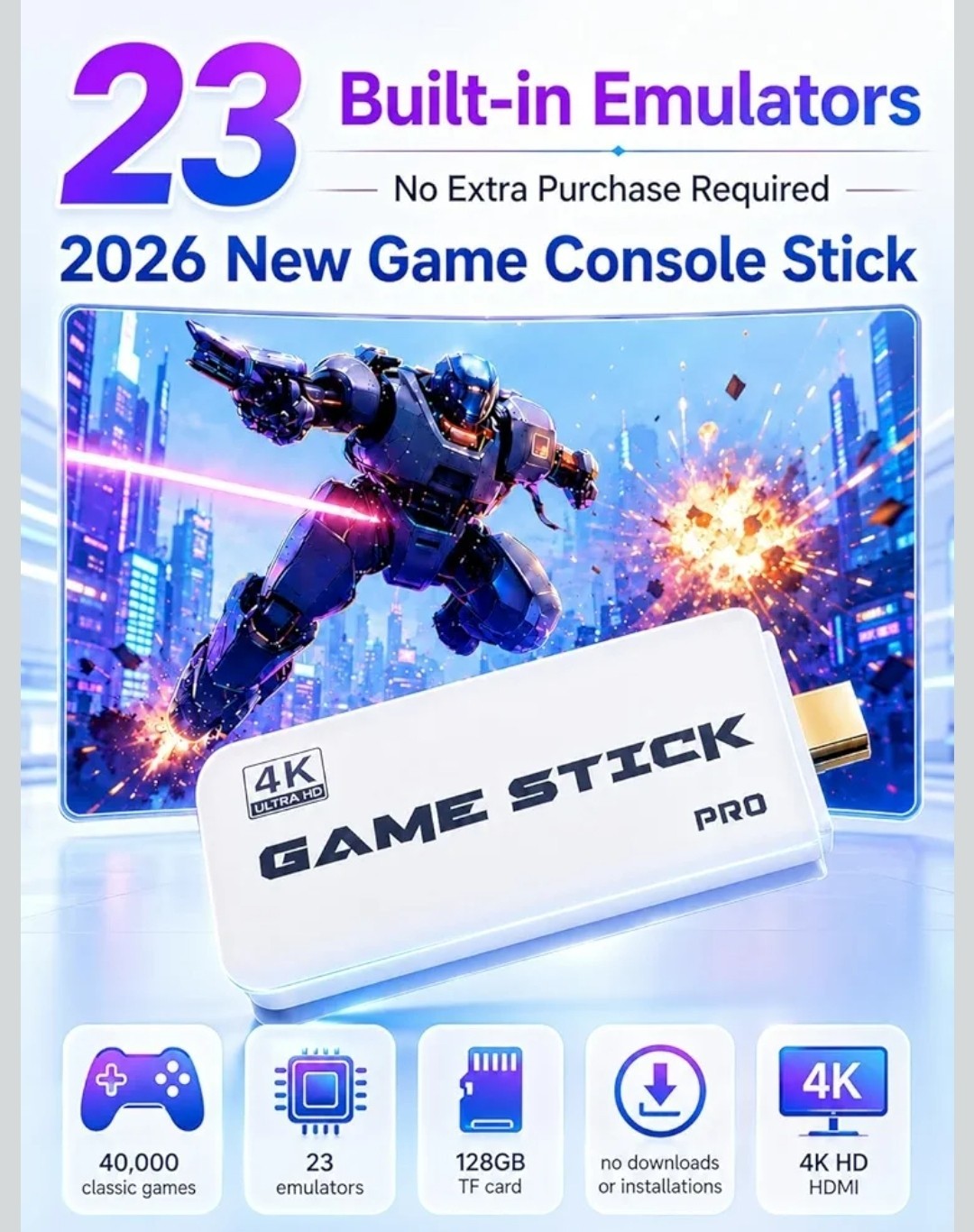 2026 Upgraded Retro Gaming Console, 4K HDMI Plug and Play TV Gaming System