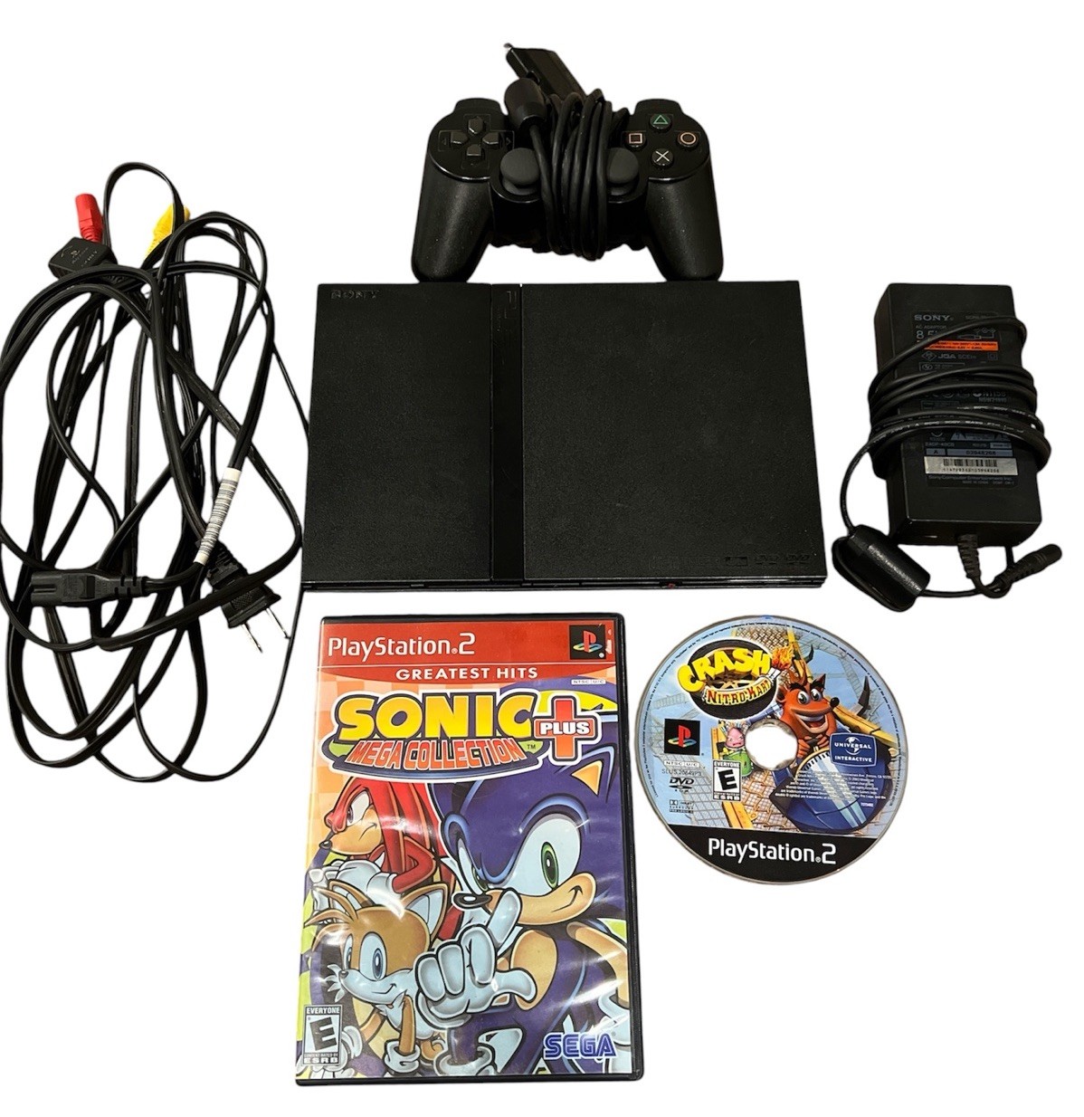 Sony PlayStation 2 Slim PS2 Console W/ OEM cables + Controller 2 Games. Tested