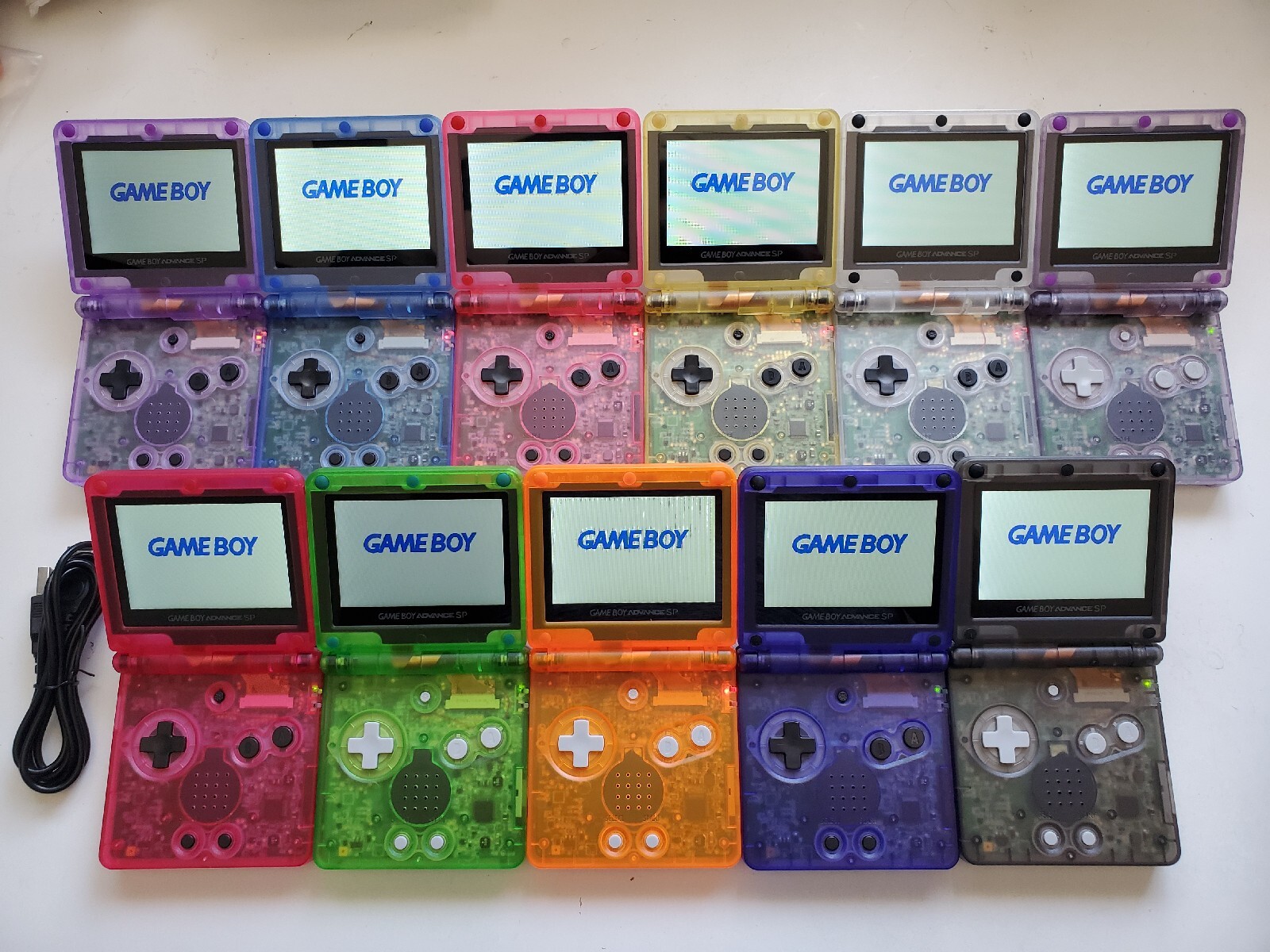 Nintendo Game Boy Advance GBA SP Clear Purple, green, blue System AGS 101 IPS V5