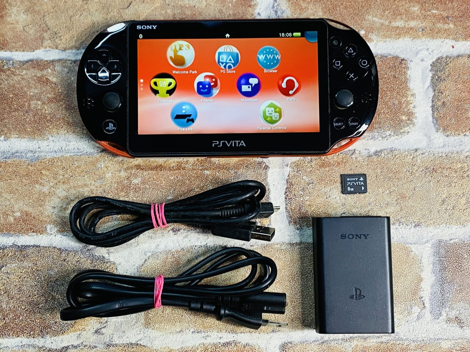 PS Vita Red Black PCH 2000 SONY PlayStation Japan 8GB Memory Charger Tested EX P