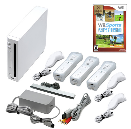 Nintendo Wii Game Console With 3 White Remotes And Wii Sports Game Bundle