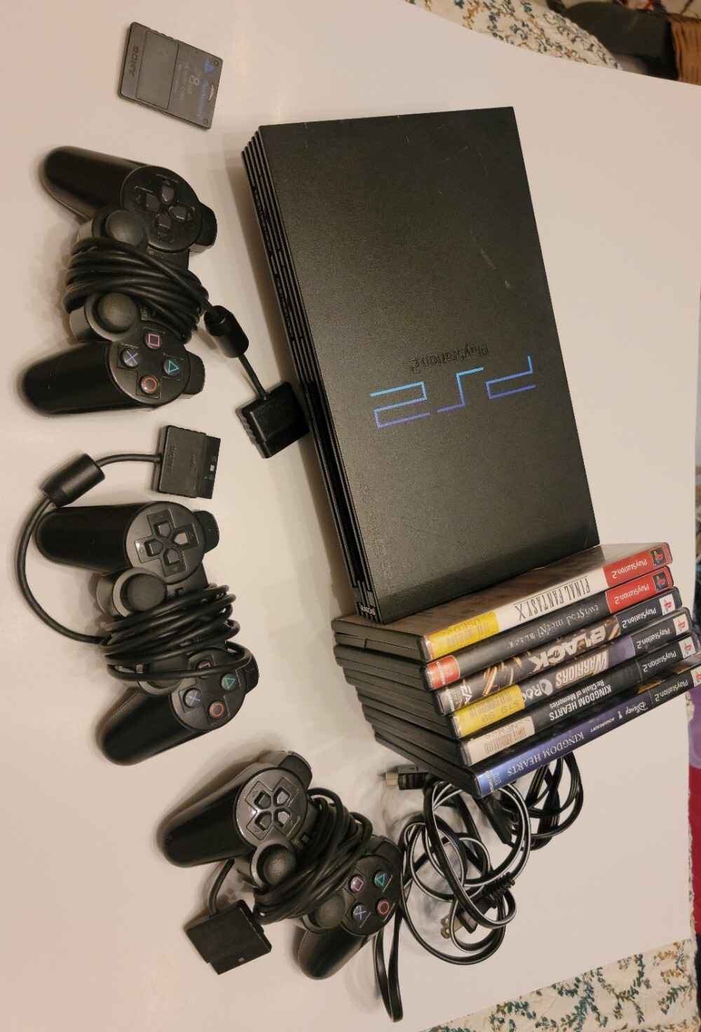 PlayStation 2 PS2 Fat Console Bundle-5 Games/3 Controllers/8mb Memory C- Tested