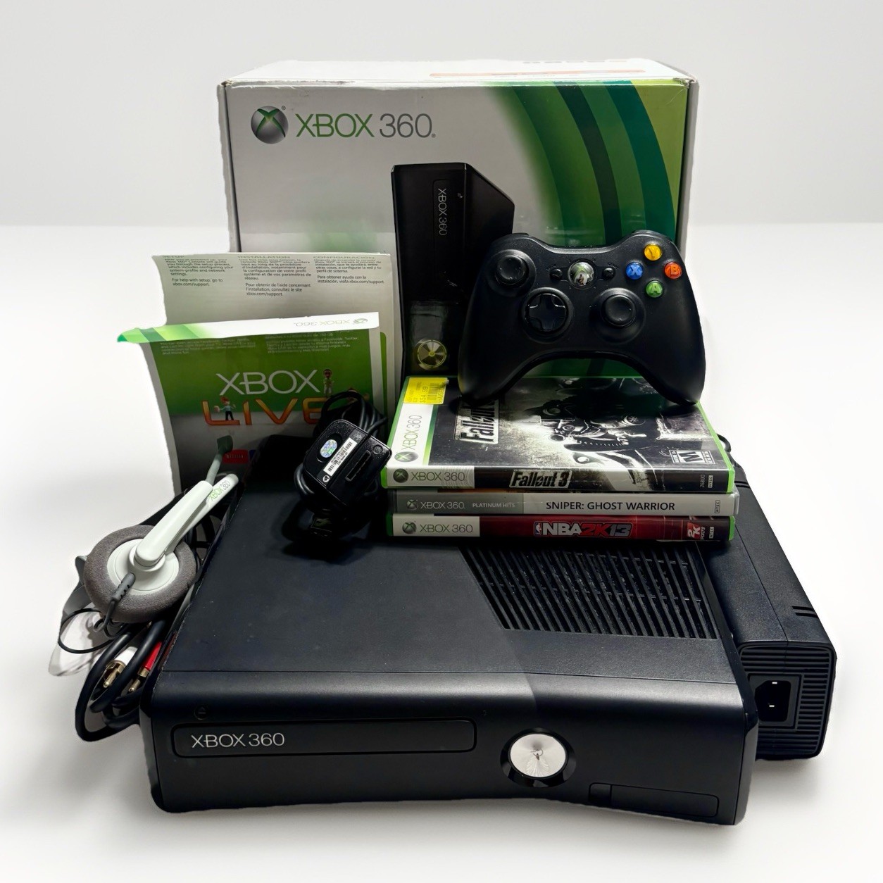 Microsoft Xbox 360 S 4GB Console In Box Matte Black 3 Games Bundle
