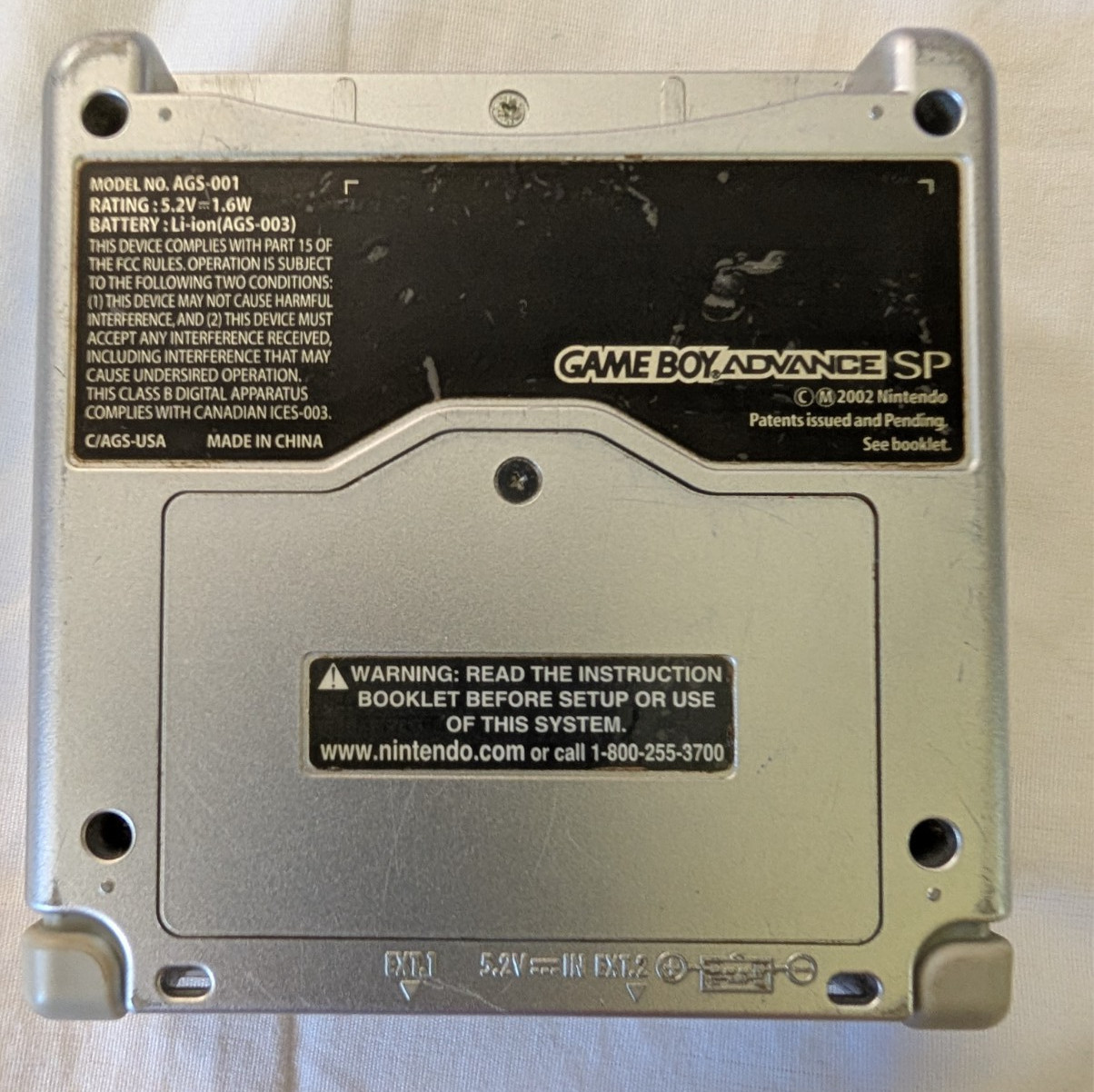 Nintendo GameBoy Advance Silver GBA SP AGS-001 w Charger 2 Games TESTED