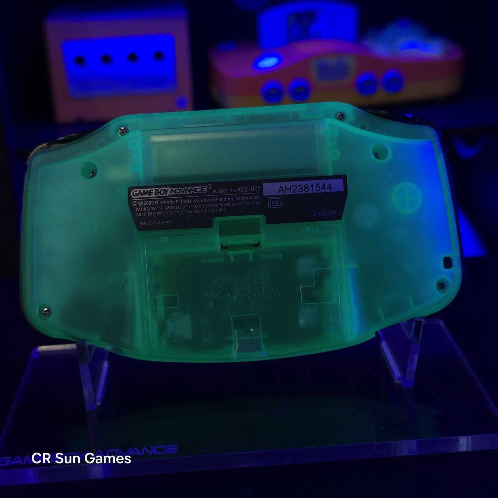 Clear Teal Glow Game Boy Advance GBA iPS LCD USB-C 1800 mAh Rechargeable Battery