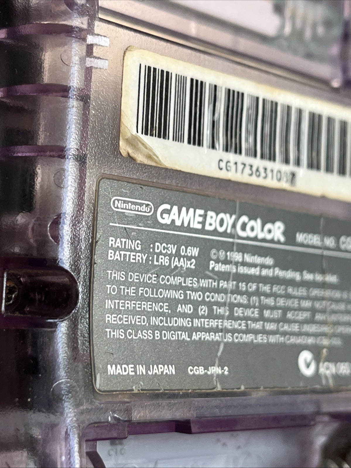 Works Nintendo Game Boy Color Atomic Purple Transparent Clear Croc 2 Bomber Man