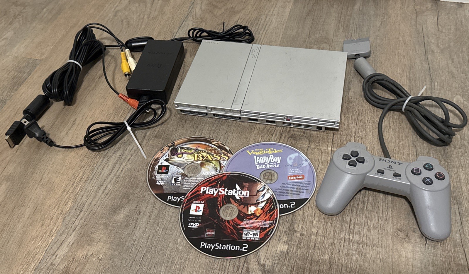 Sony PlayStation 2 Slim Console – Silver w Controller, Games, Cables Bundle READ