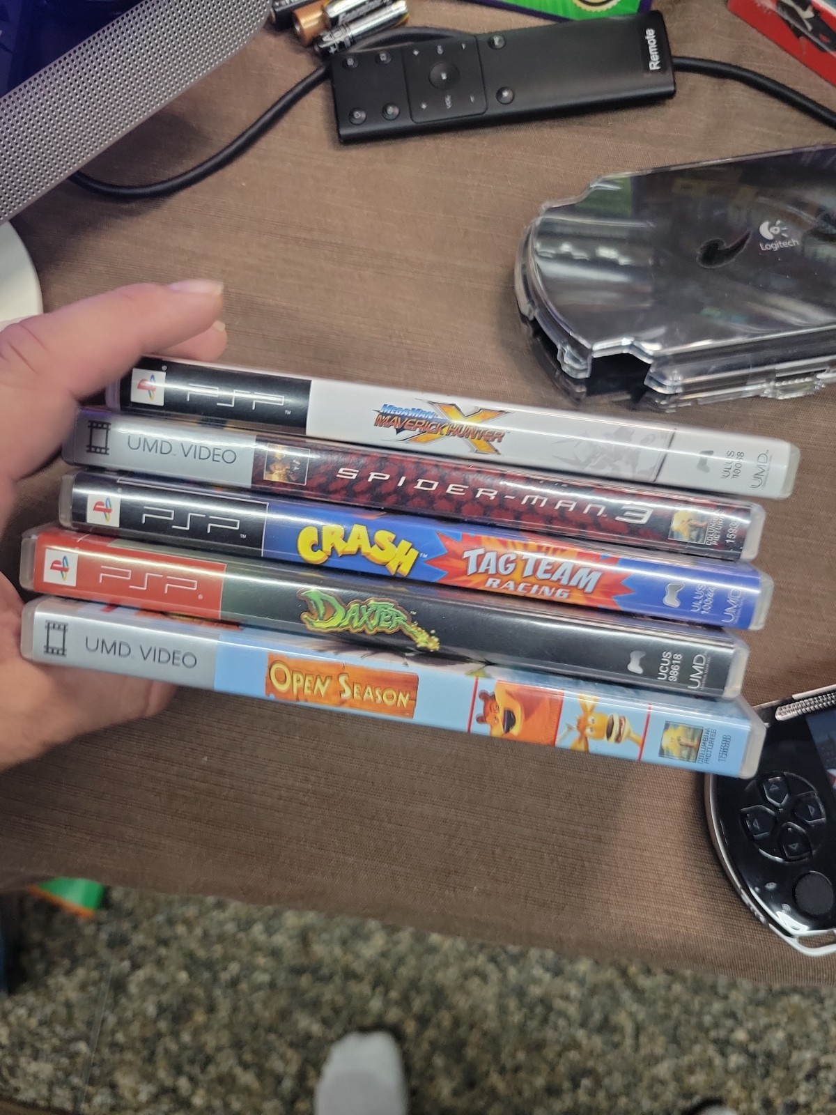 Sony Psp With 4 Games 2 UMD Movies Logitech Case And Ac Adaptor Clean Minty