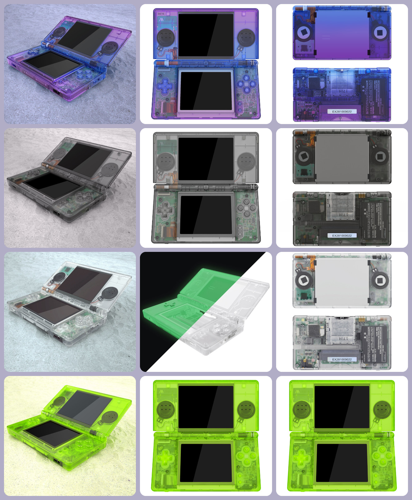 Nintendo DS Lite Videogame Console Various Colors Reshelled with Charger