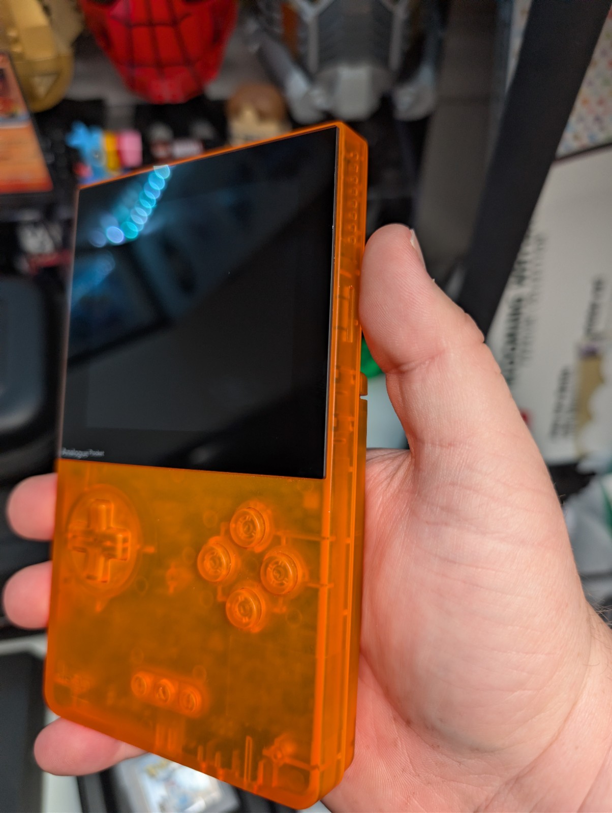 Analogue Pocket Handheld – Transparent Orange Limited Edition w/ pokemon silver