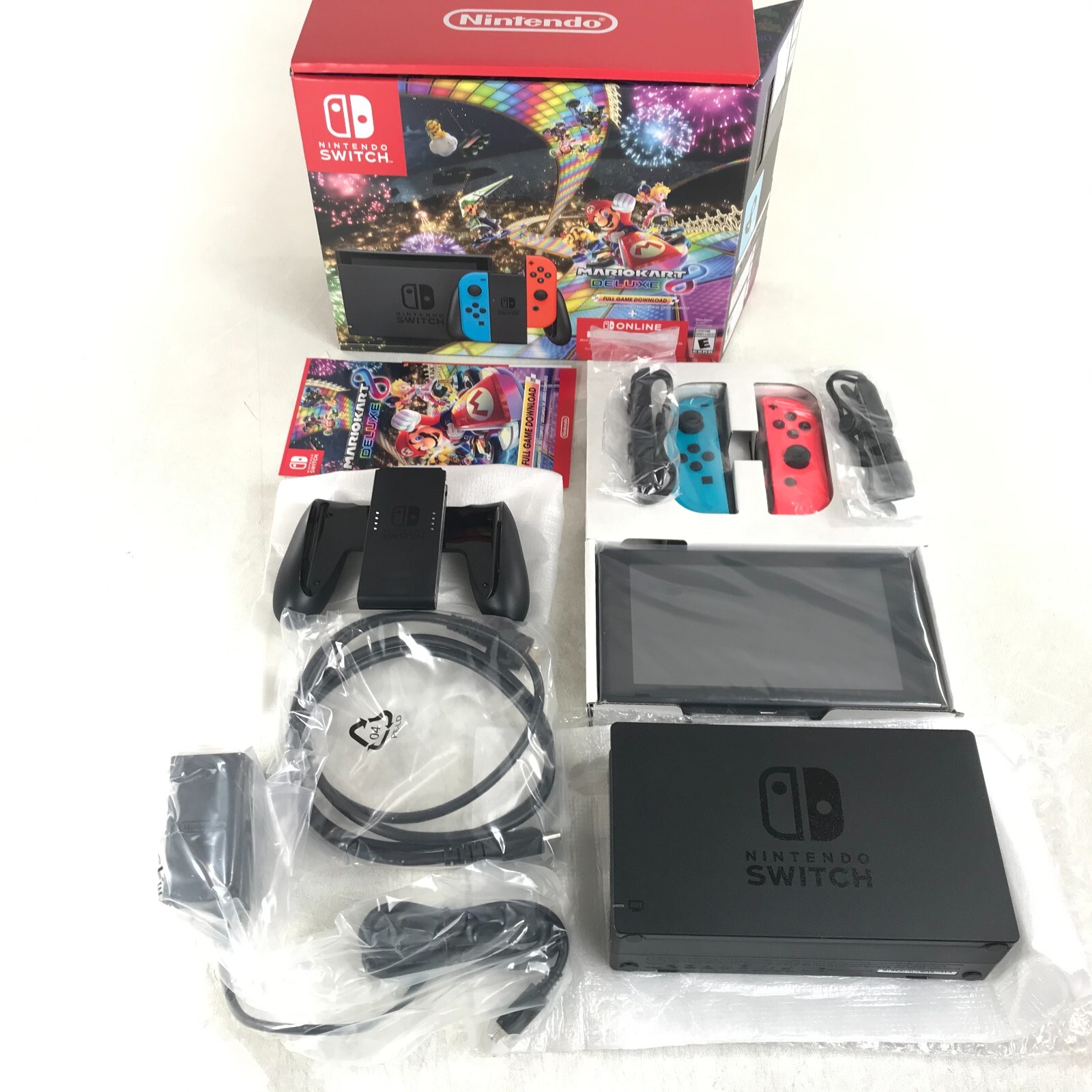 Nintendo Switch Console & Mario Kart 8 Deluxe & Blue Red Controls Free Online 3m