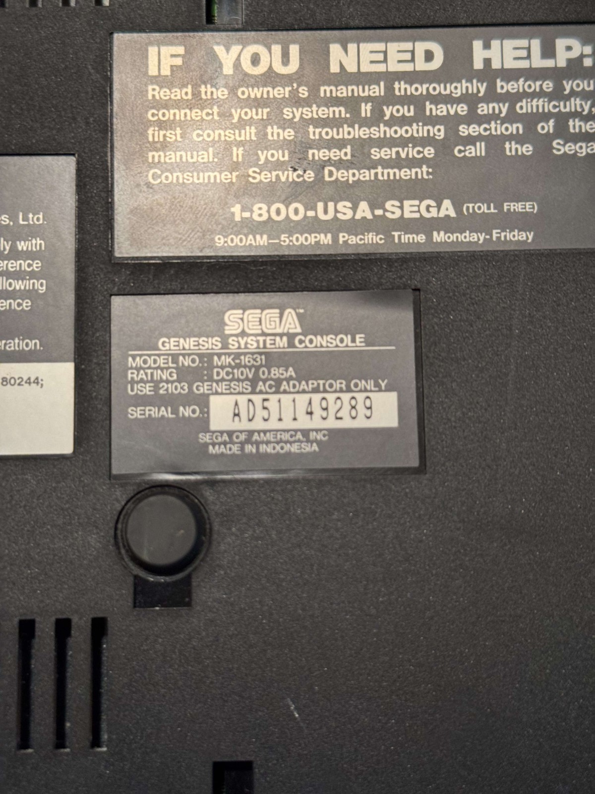 Sega Genesis Black «MINT CONDITION» Model 2 Console MK-1631