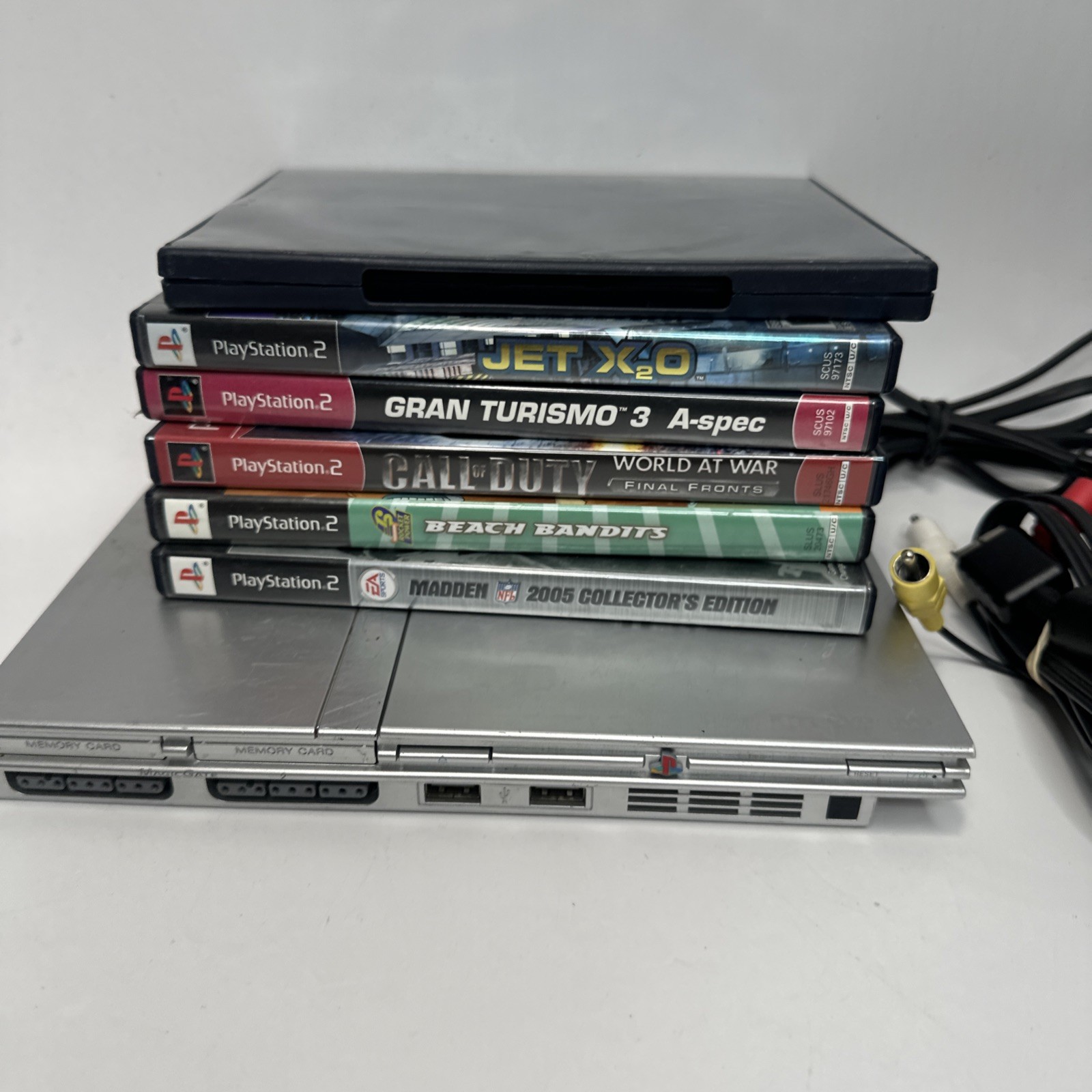 Sony PS2 PlayStation 2 Slim SILVER Console Bundle SCPH-79001 Tested With Games