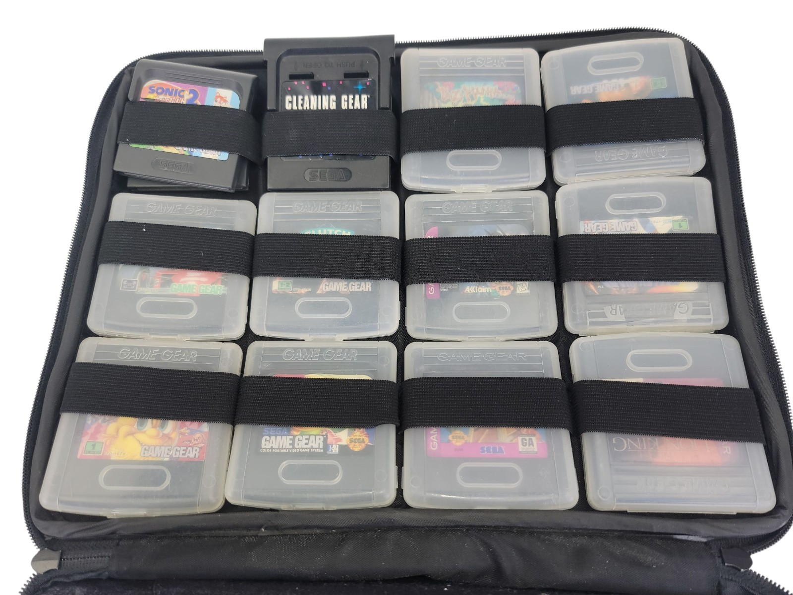 Sega Game Gear Lot 13 Games Cleaning Cartridge Plastic Cases Chargers & Case.