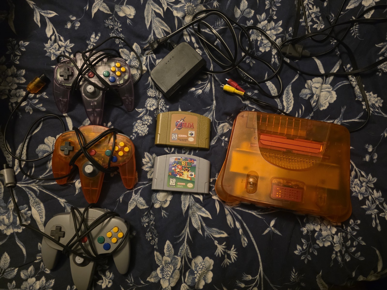 Nintendo 64 N64 Clear Transparent Orange Console Set