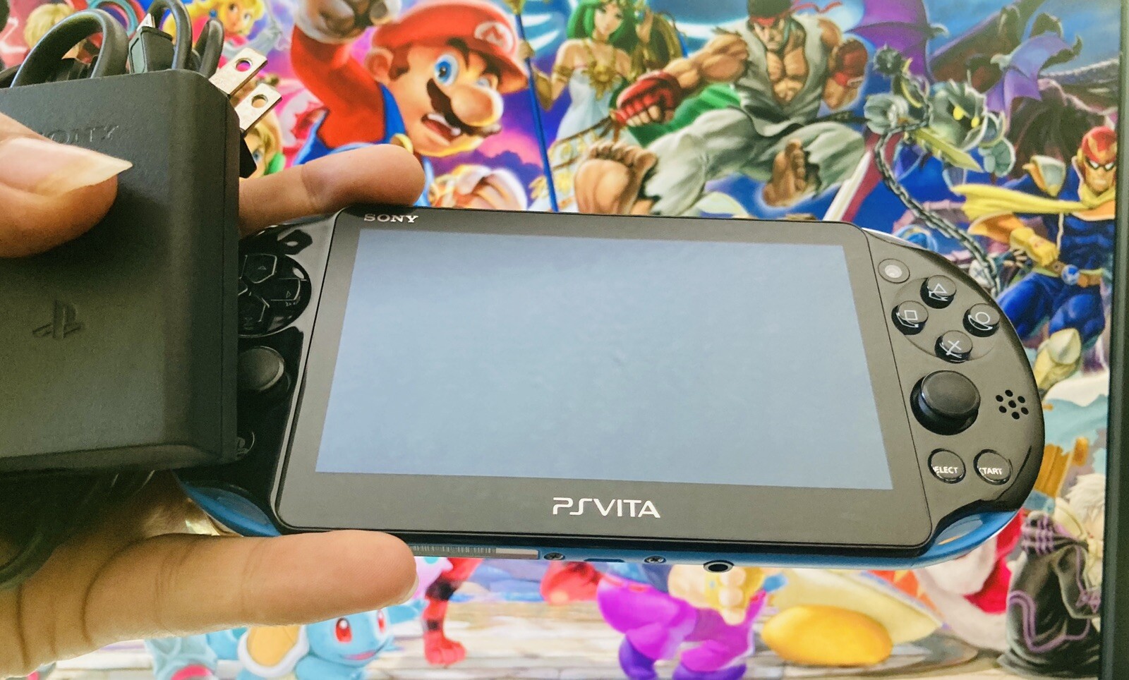 Blue Black Sony PlayStation PS Vita Slim PCH-2000 PSV Portable Console + Charger