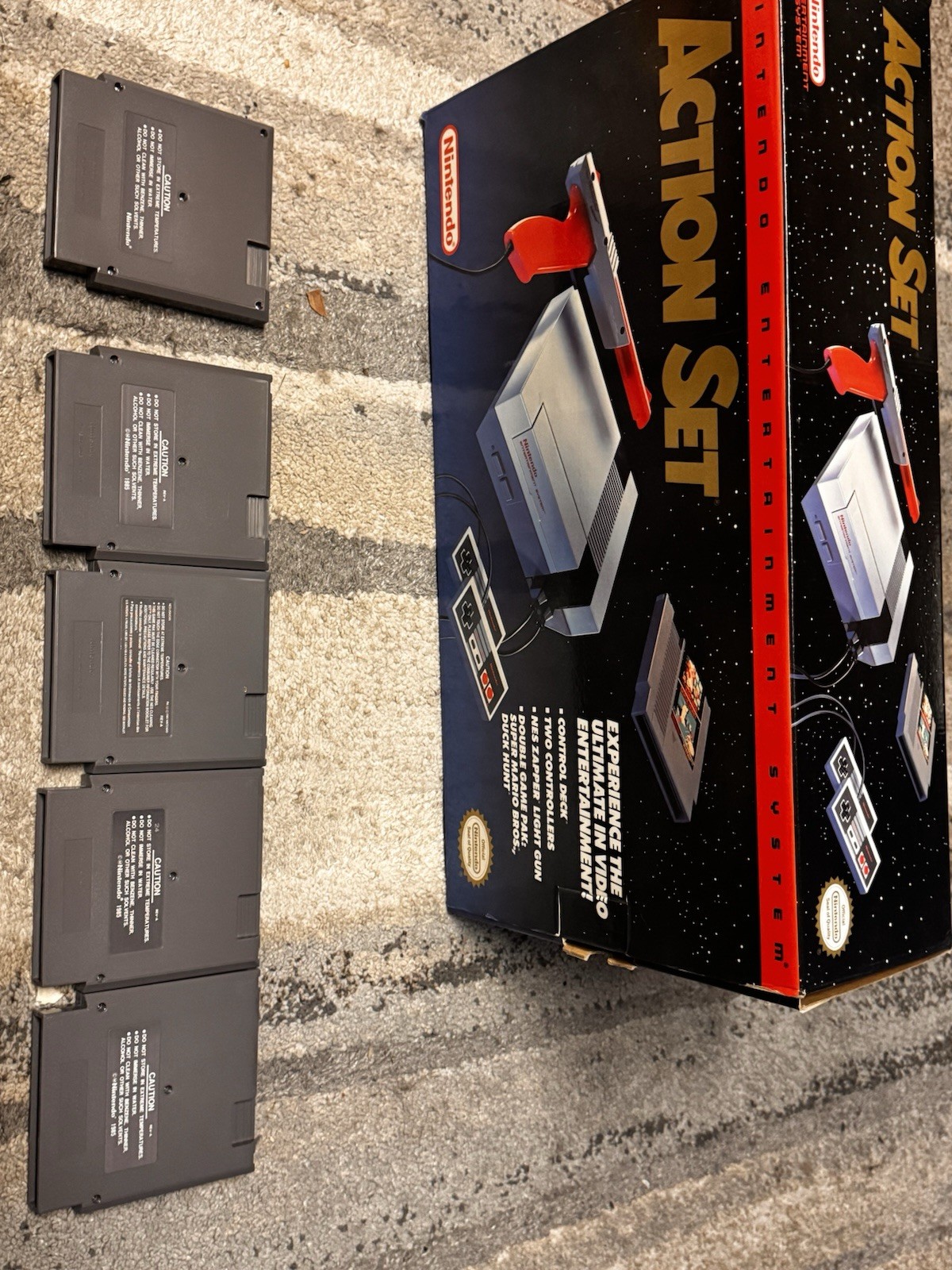 Nintendo NES Action Set System In Box CIB Tested W/ Super Mario + 5 Games-Clean