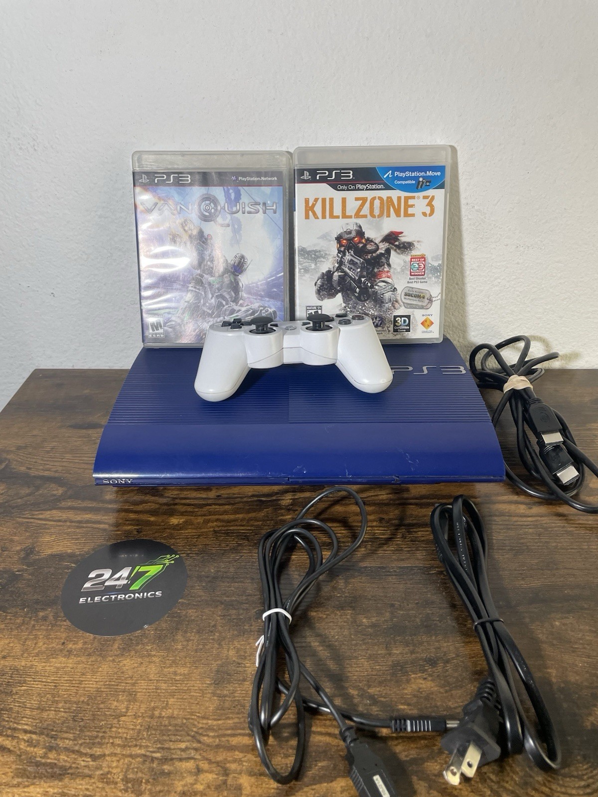 Sony PlayStation 3 PS3 Super Slim 250GB Blue CECH-4201B Bundle Controller TESTED